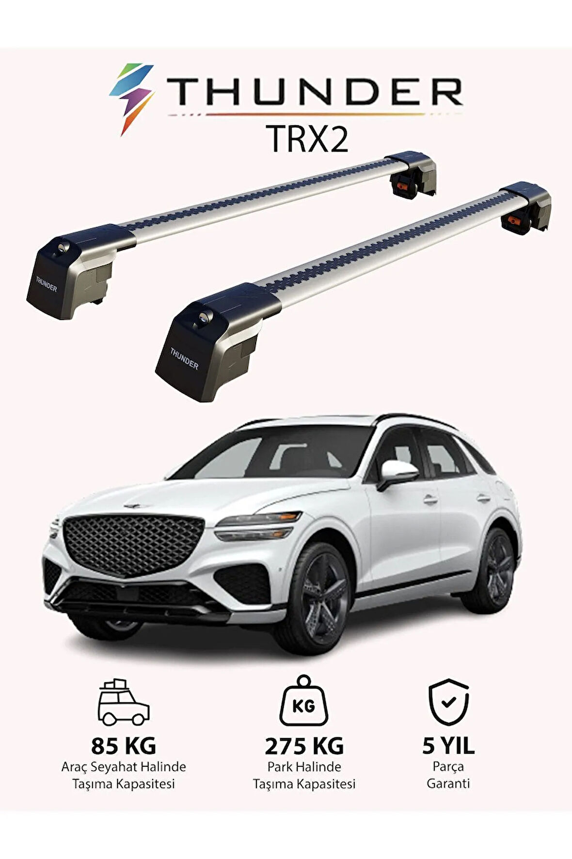 GENESIS GV70 2022-Sonrası TRX2 Thunder Carrier Kilitli Ara Atkı Taşıyıcı Tavan Barı Siyah