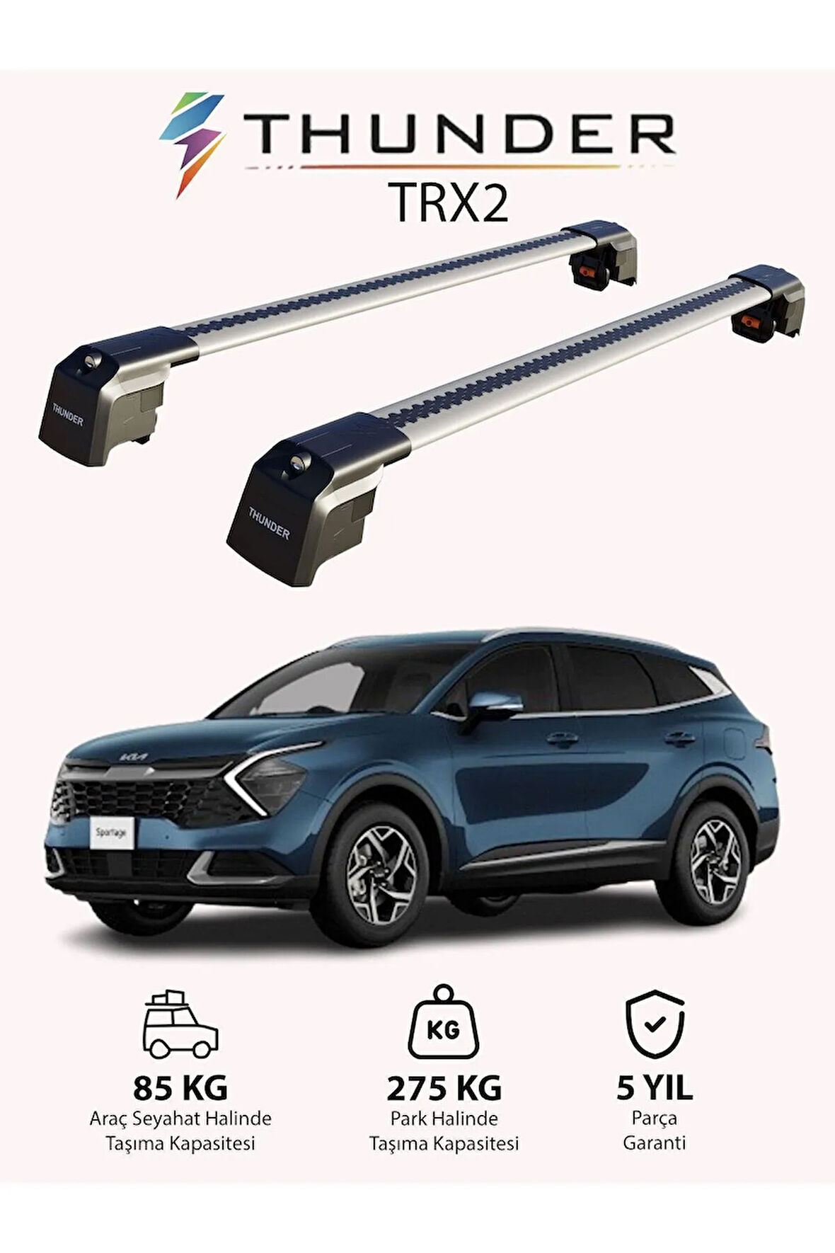 KIA SPORTAGE 2022-Sonrası TRX2 Thunder Carrier Kilitli Ara Atkı Taşıyıcı Tavan Barı Siyah