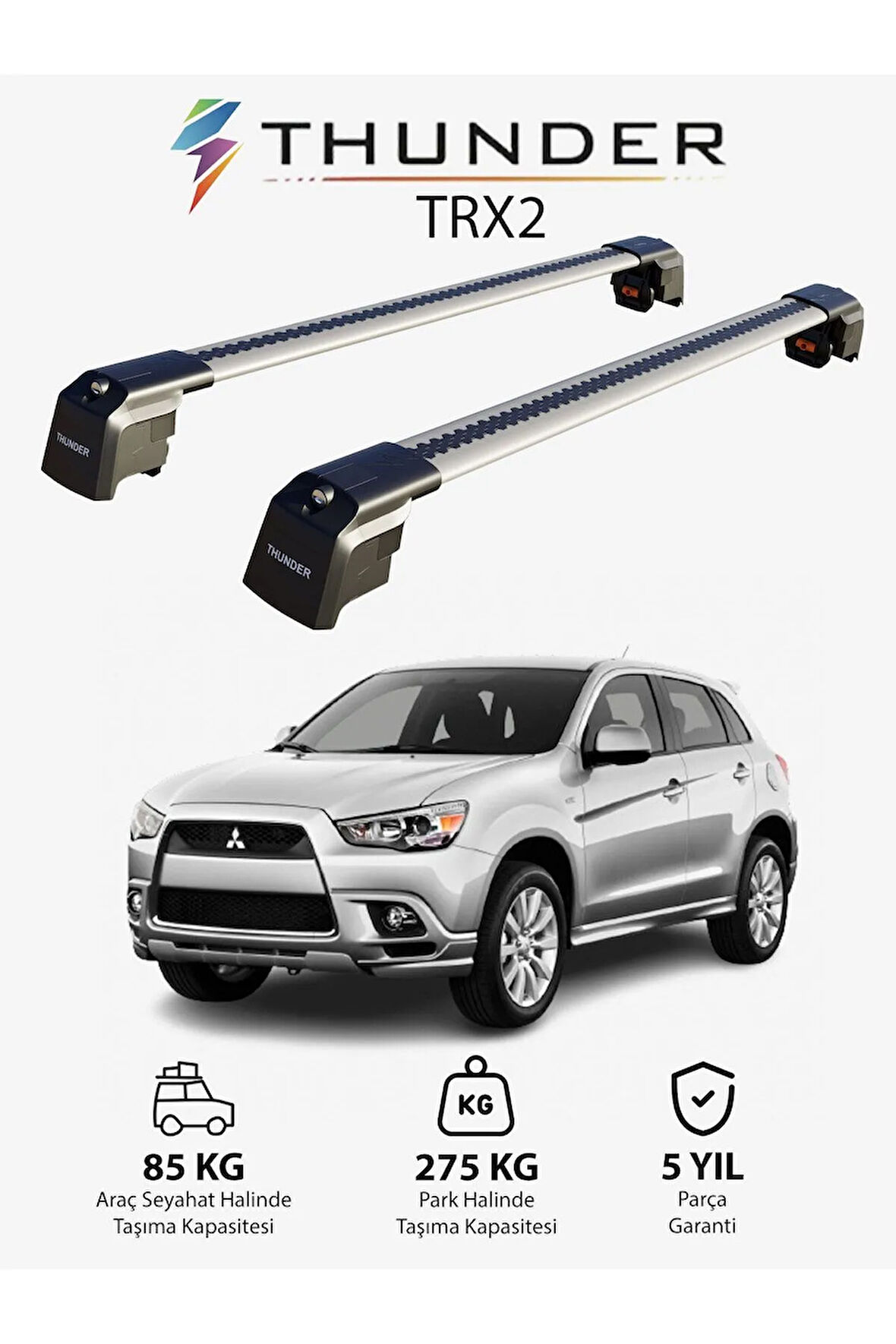 MITSUBISHI OUTLANDER SPORT 2010-2022 TRX2 Thunder Carrier Kilitli Ara Atkı Taşıyıcı Tavan Barı Siyah