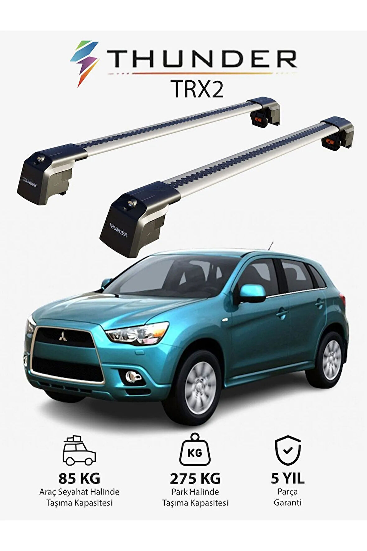 MITSUBISHI RVR 2010-2022 TRX2 Thunder Carrier Kilitli Ara Atkı Taşıyıcı Tavan Barı Siyah
