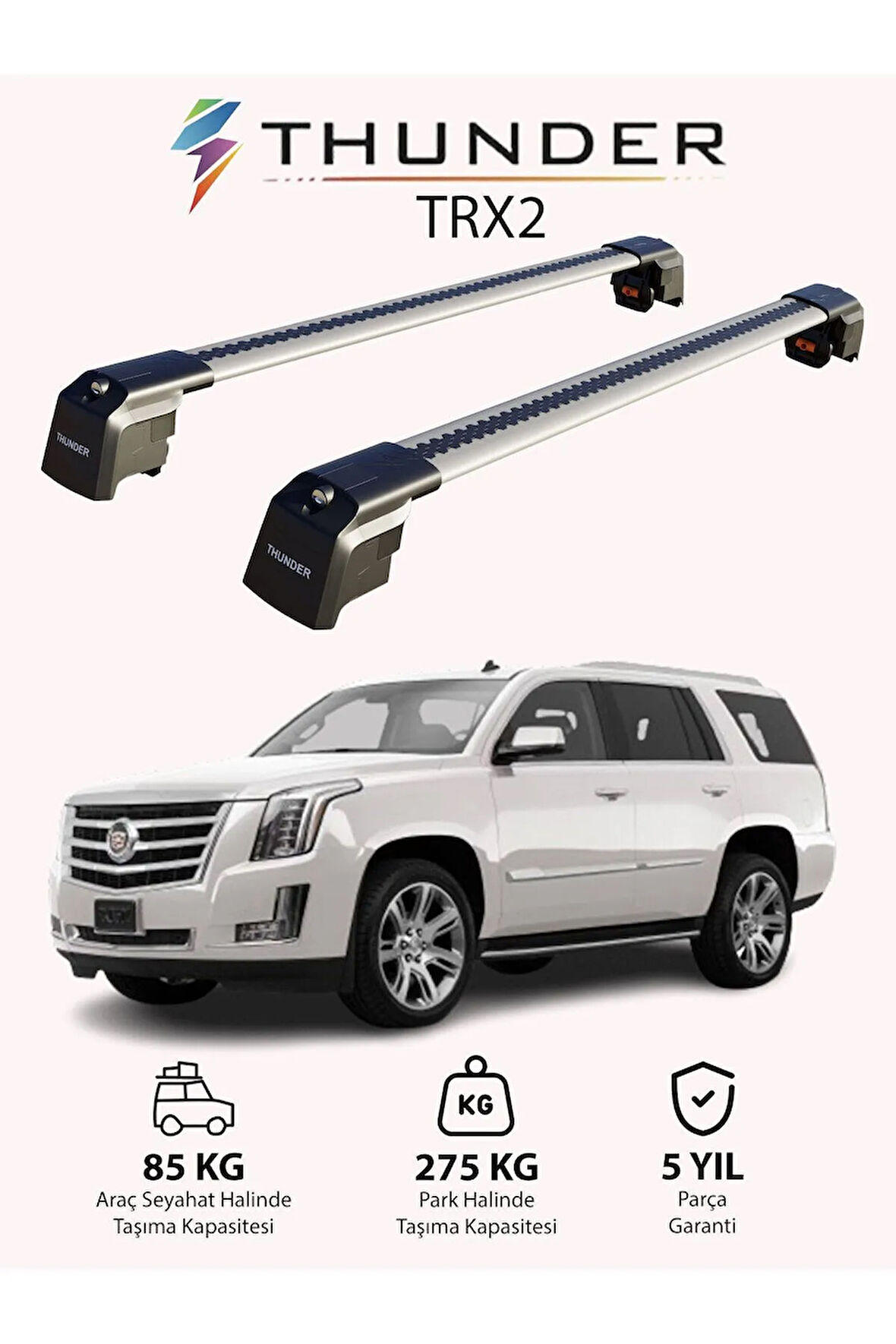 CADILLAC ESCALADE 2015-2020 TRX2 Thunder Carrier Kilitli Ara Atkı Taşıyıcı Tavan Barı Siyah