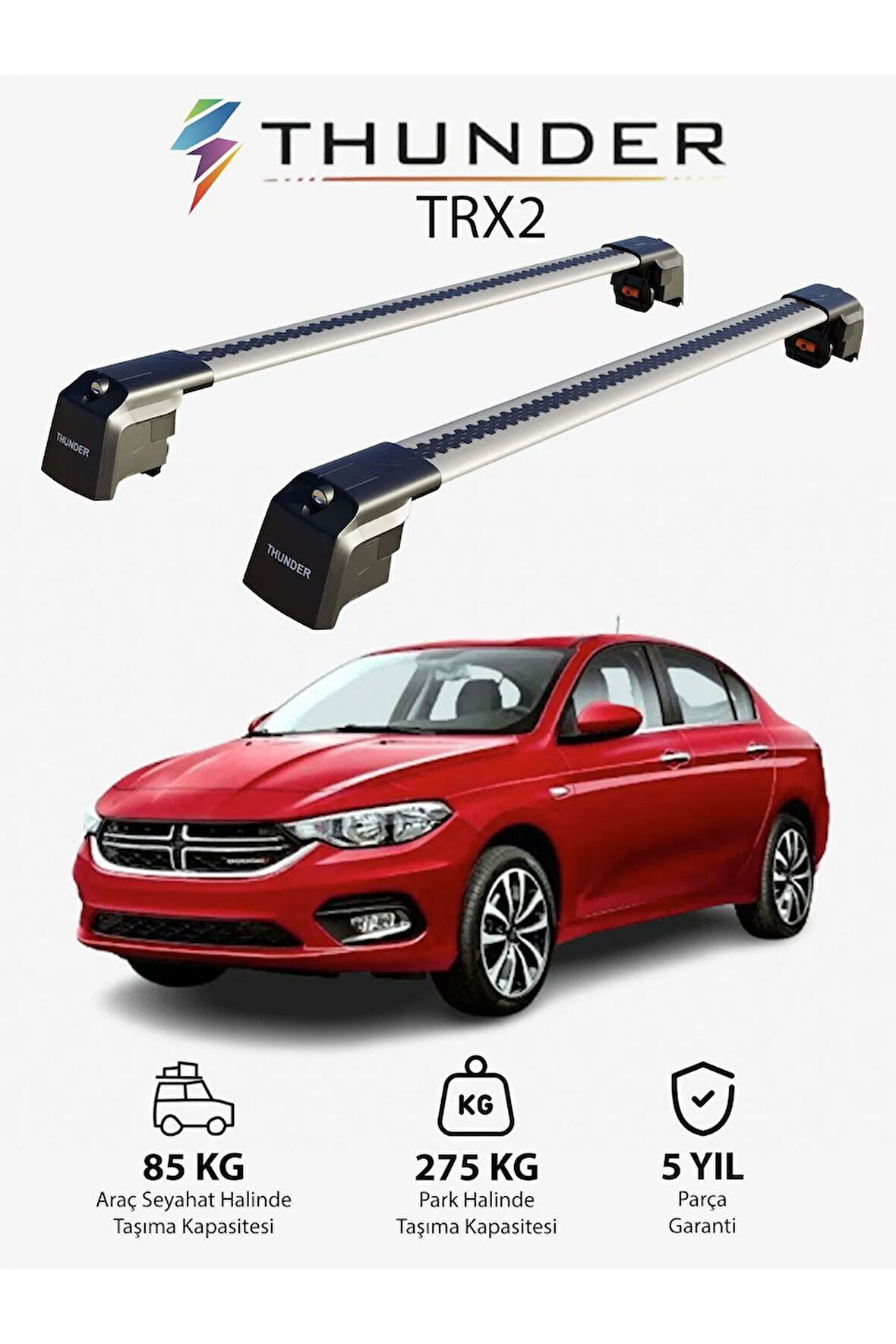 DODGE NEON 2015-Sonrası TRX2 Thunder Carrier Kilitli Ara Atkı Taşıyıcı Tavan Barı Siyah