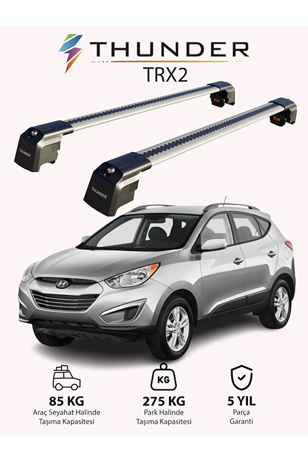HYUNDAI TUCSON 2010-2015 TRX2 Thunder Carrier Kilitli Ara Atkı Taşıyıcı Tavan Barı Siyah
