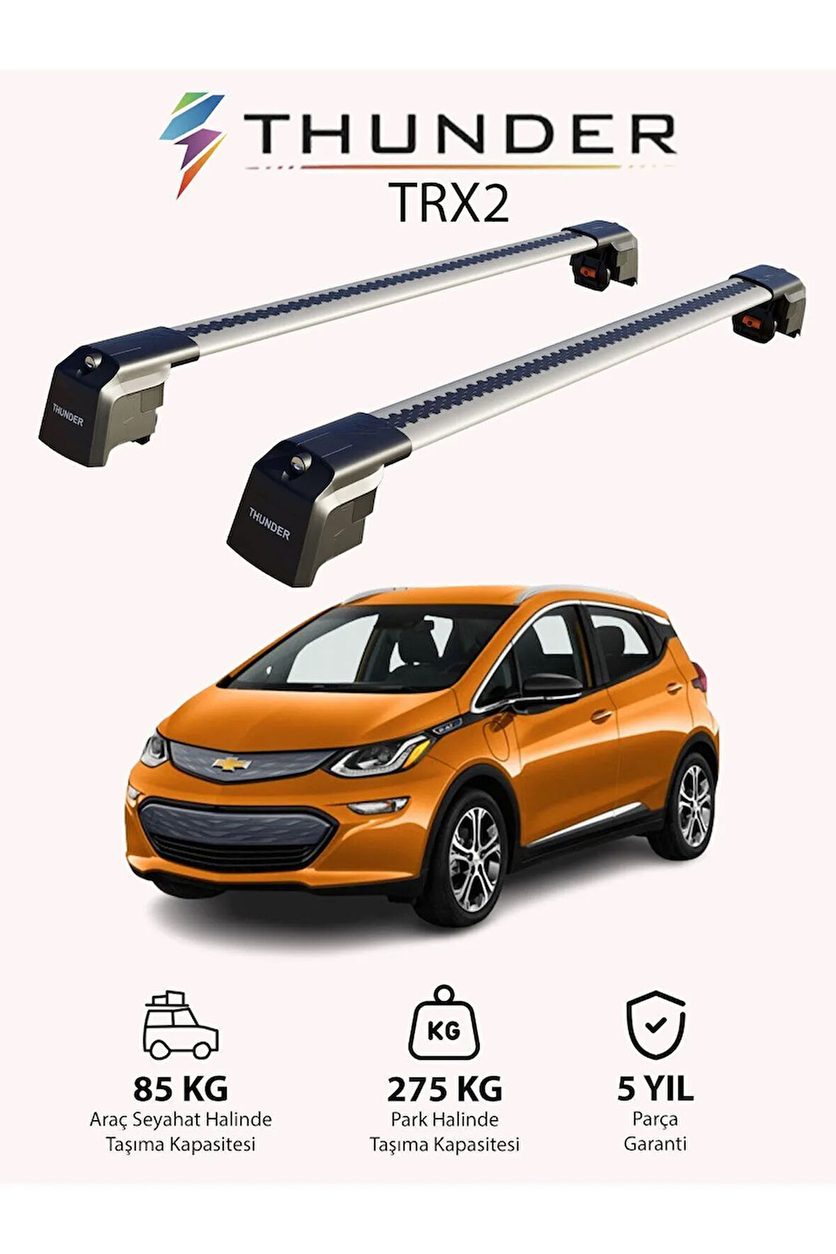 CHEVROLET BOLT 2017-Sonrası TRX2 Thunder Carrier Kilitli Ara Atkı Taşıyıcı Tavan Barı Siyah