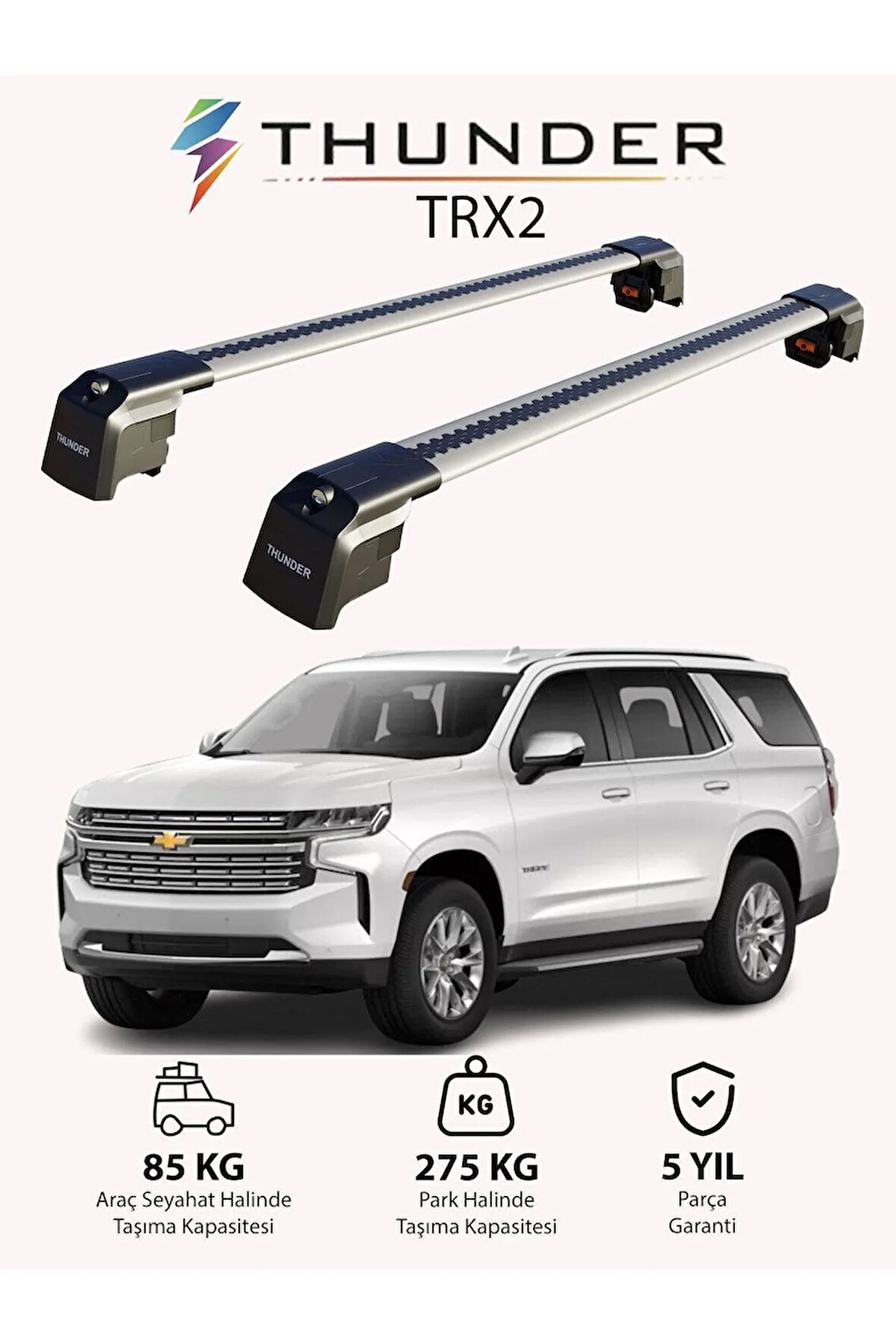 CHEVROLET TAHOE 2015-2020 TRX2 Thunder Carrier Kilitli Ara Atkı Taşıyıcı Tavan Barı Siyah