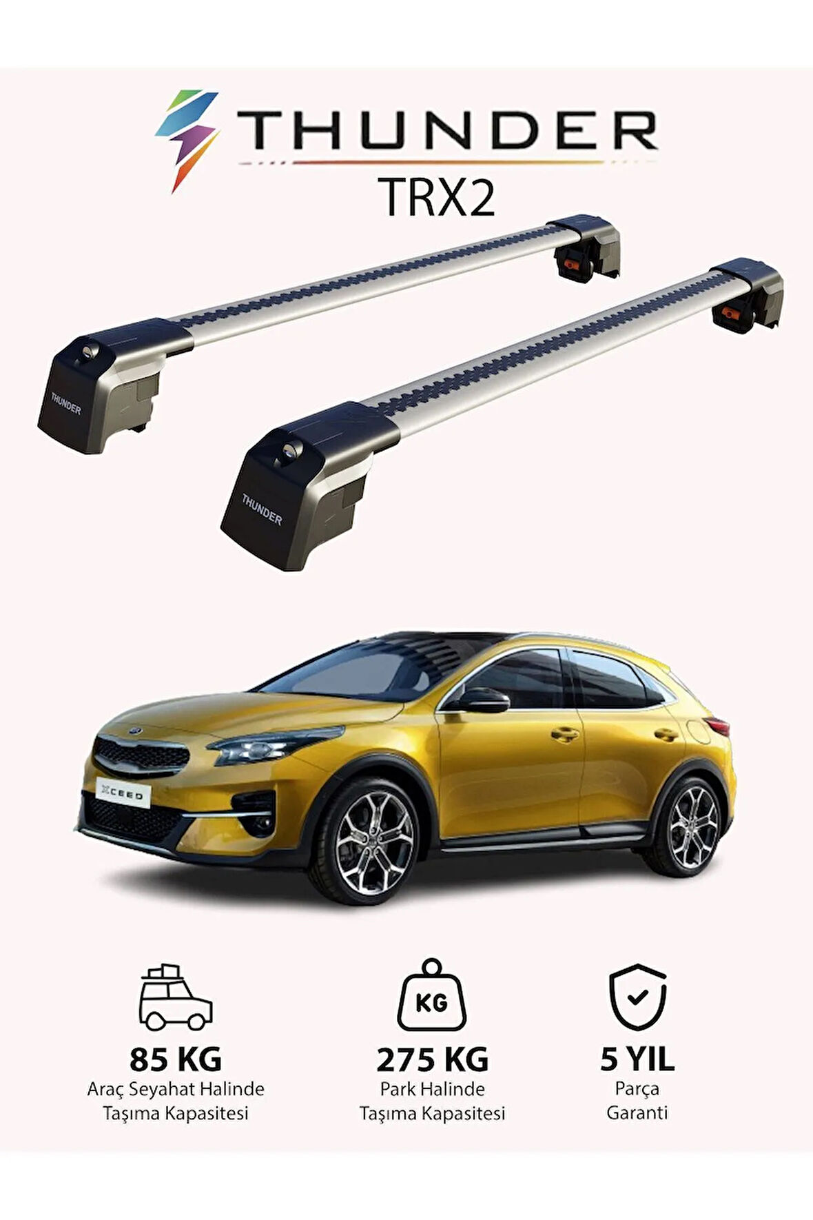 KIA XCEED 2019-Sonrası TRX2 Thunder Carrier Kilitli Ara Atkı Taşıyıcı Tavan Barı Siyah