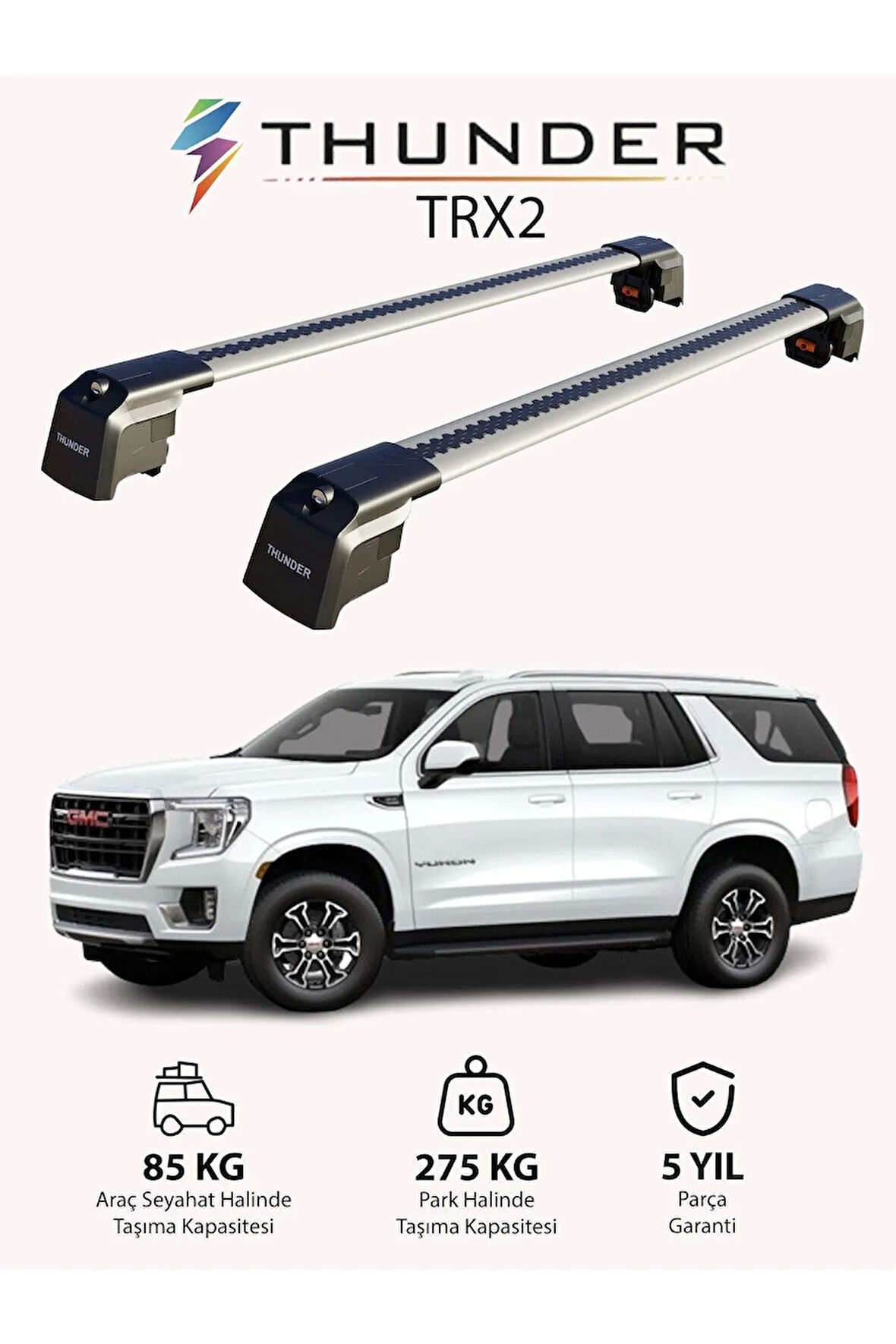GMC YUKON 2015-2020 TRX2 Thunder Carrier Kilitli Ara Atkı Taşıyıcı Tavan Barı Siyah