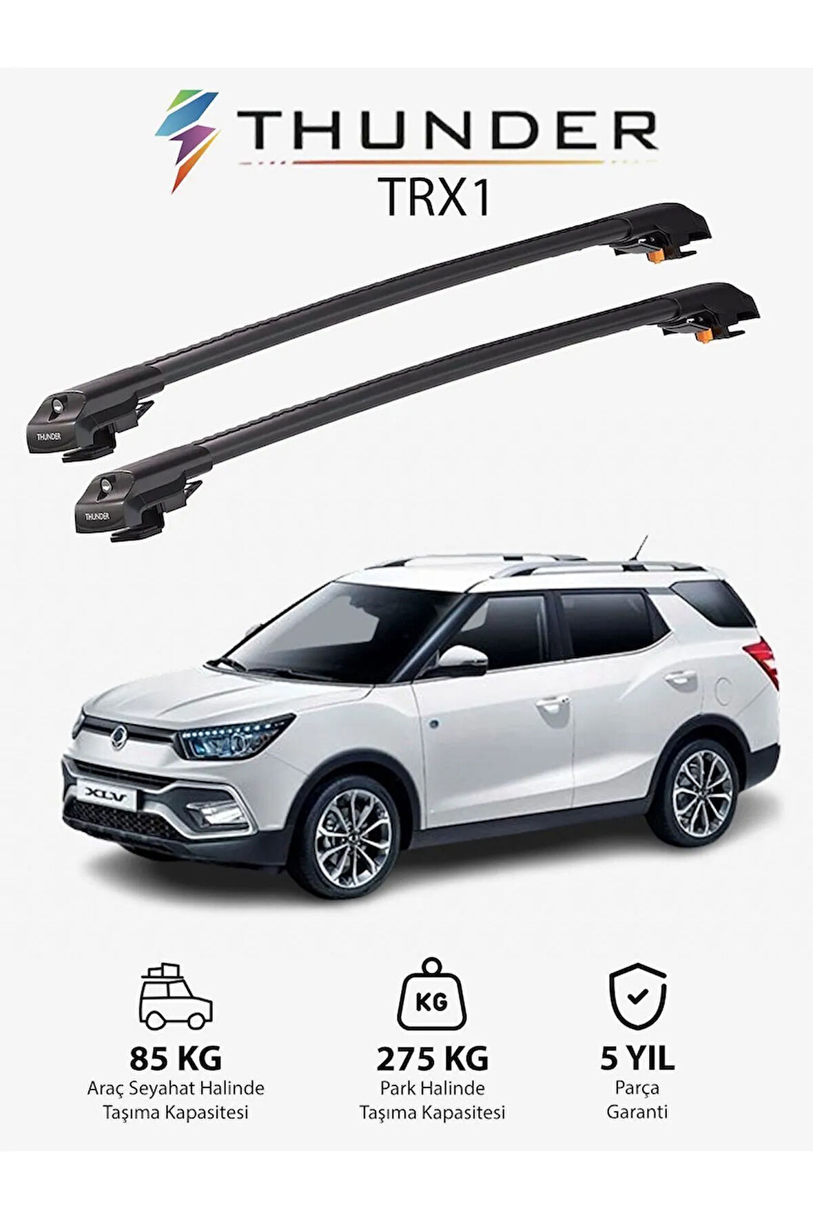 SSANGYONG TIVOLI 2015-Sonrası TRX2 Thunder Carrier Kilitli Ara Atkı Taşıyıcı Tavan Barı Siyah