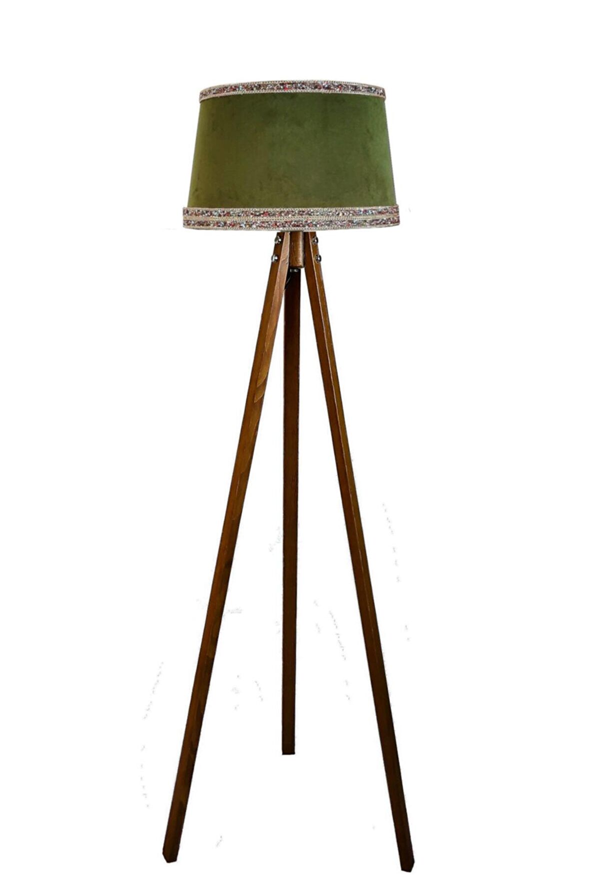 Hintişi Aks. Masif Tripod Lambader ( Yeşil/açık Ceviz)