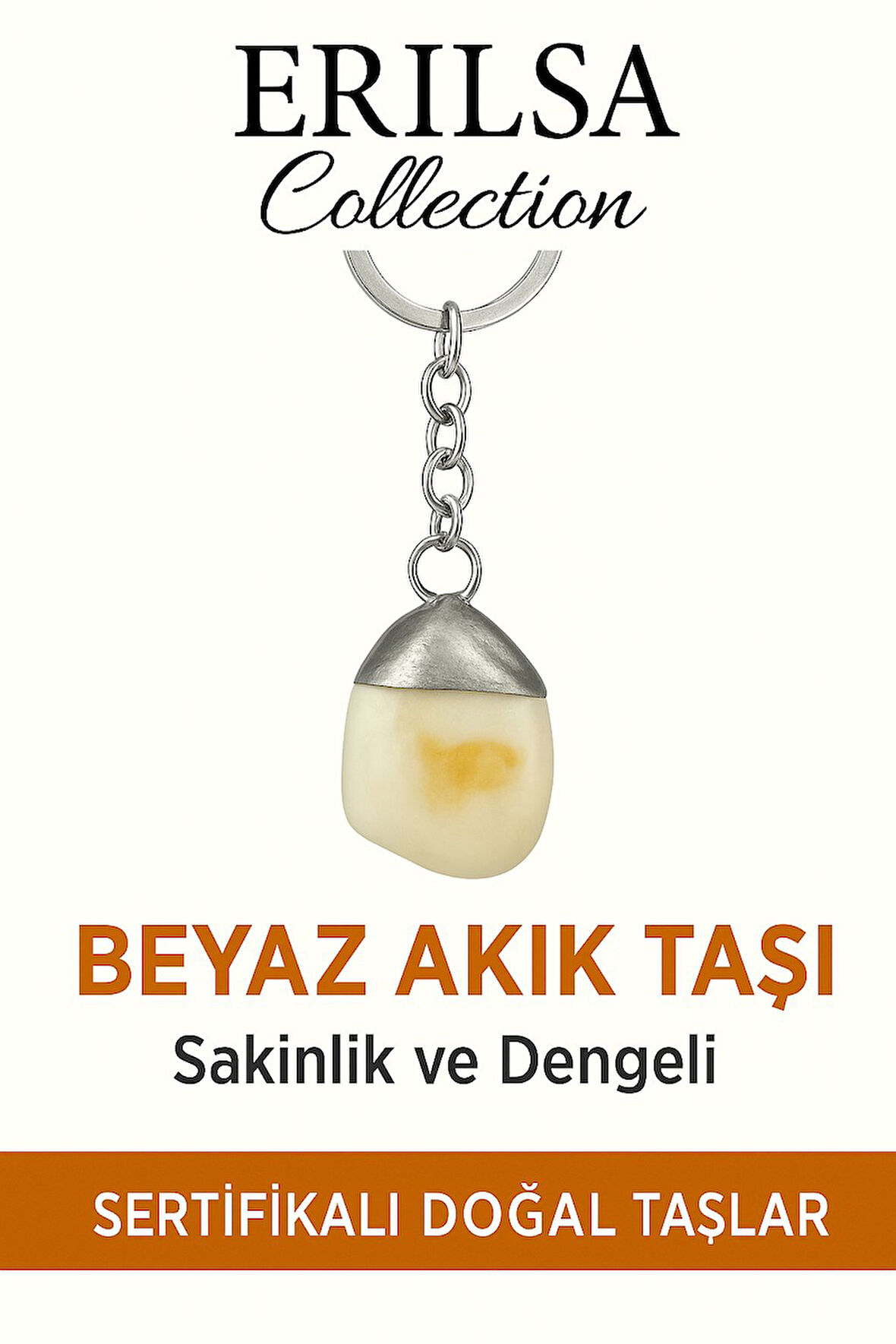 Sertifikalı Beyaz Akik Taşı Anahtarlık – Saflık, Huzur ve Enerji Dengeleyici Taş