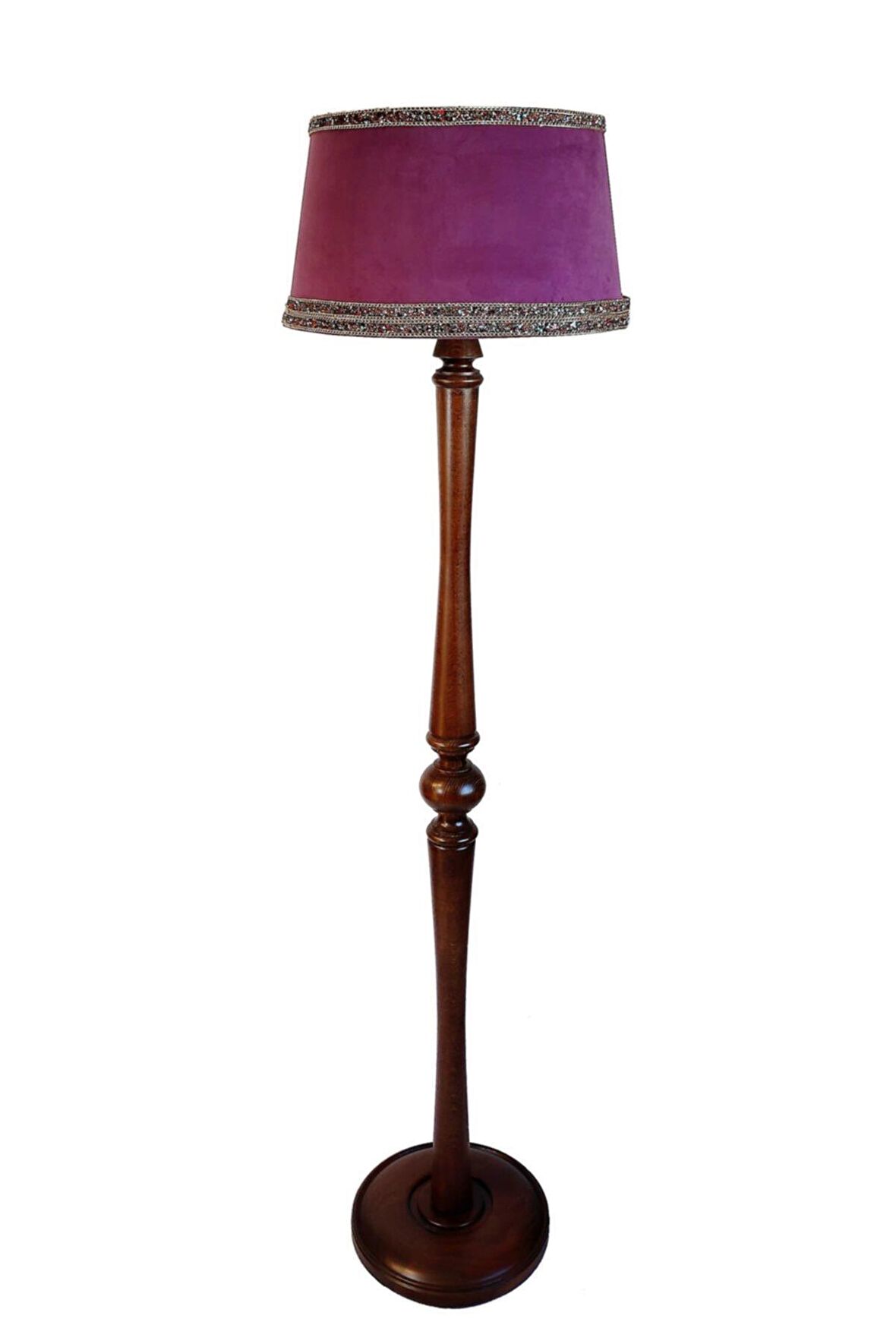 Mor Torna Ayaklı Taş Aksesuarlı El Yapımı Masif Lambader