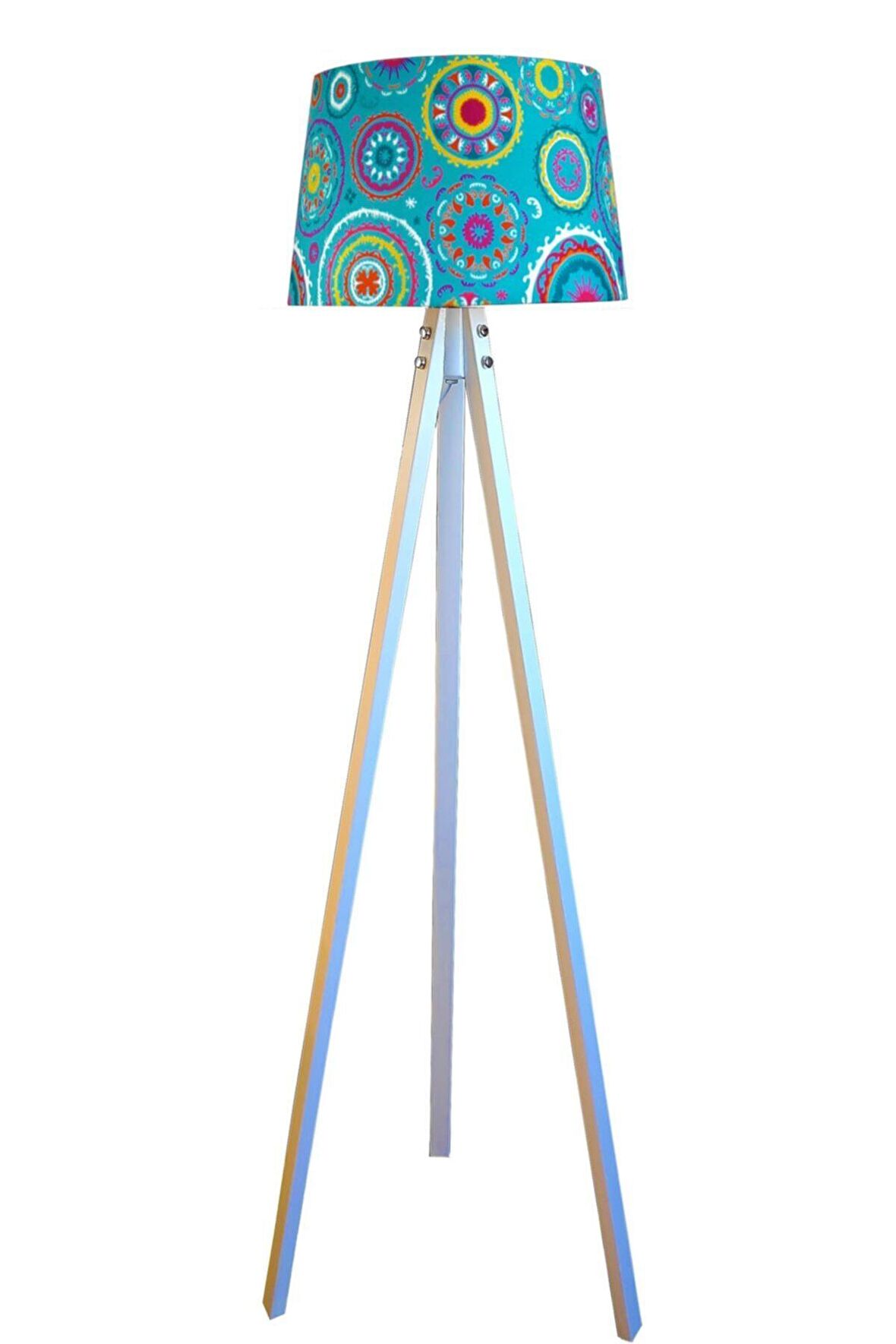 Masif 3 Ayaklı Tripod Lambader,abajur( Güneş Desen- Beyaz Ayak)
