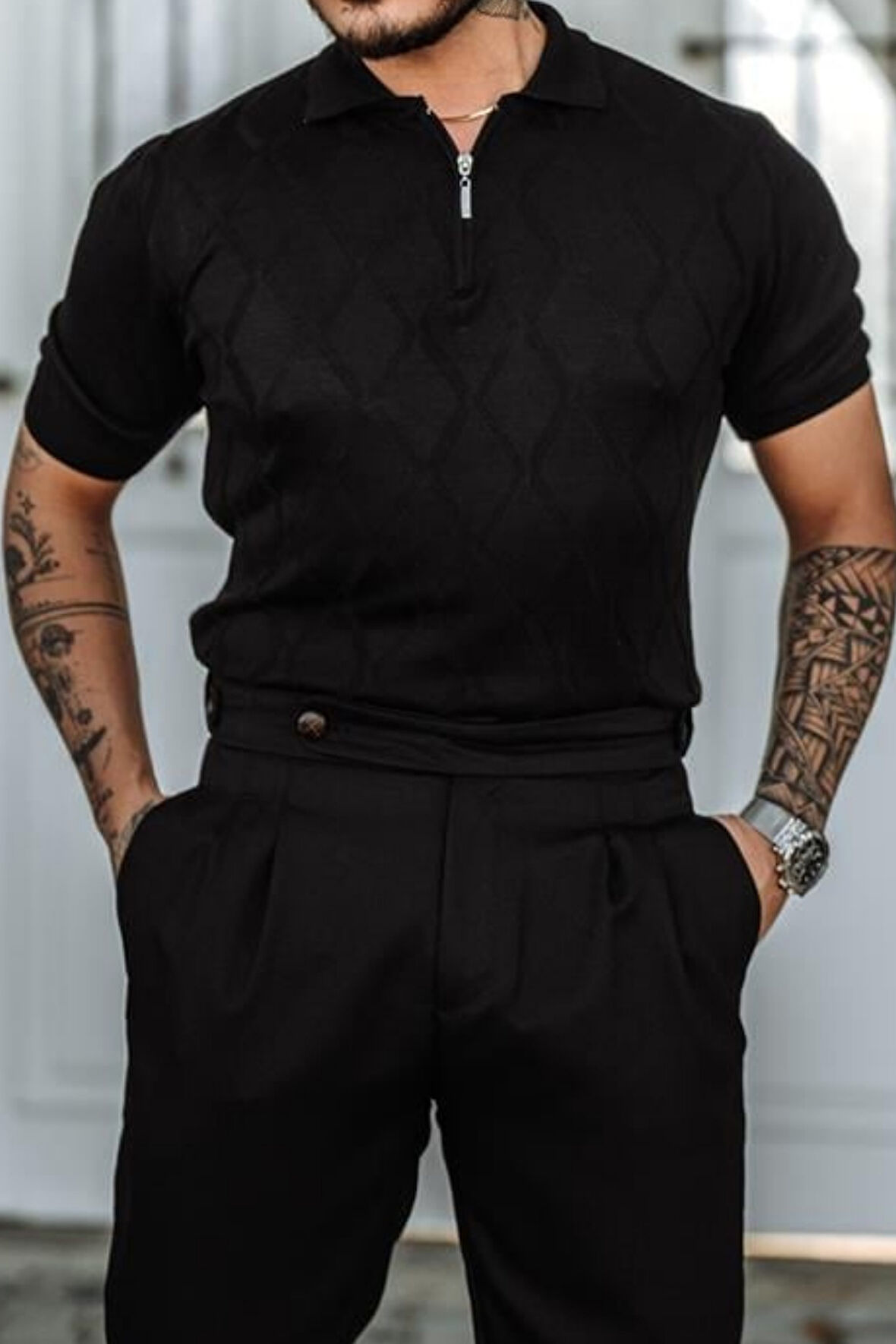 Erkek Fermuarlı Polo Yaka Triko T-Shirt