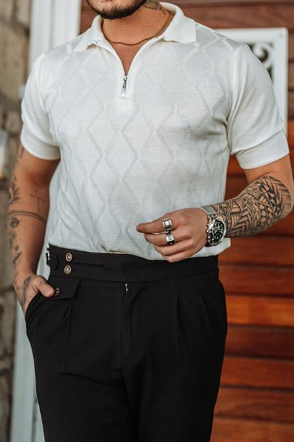 Erkek Fermuarlı Polo Yaka Triko T-Shirt