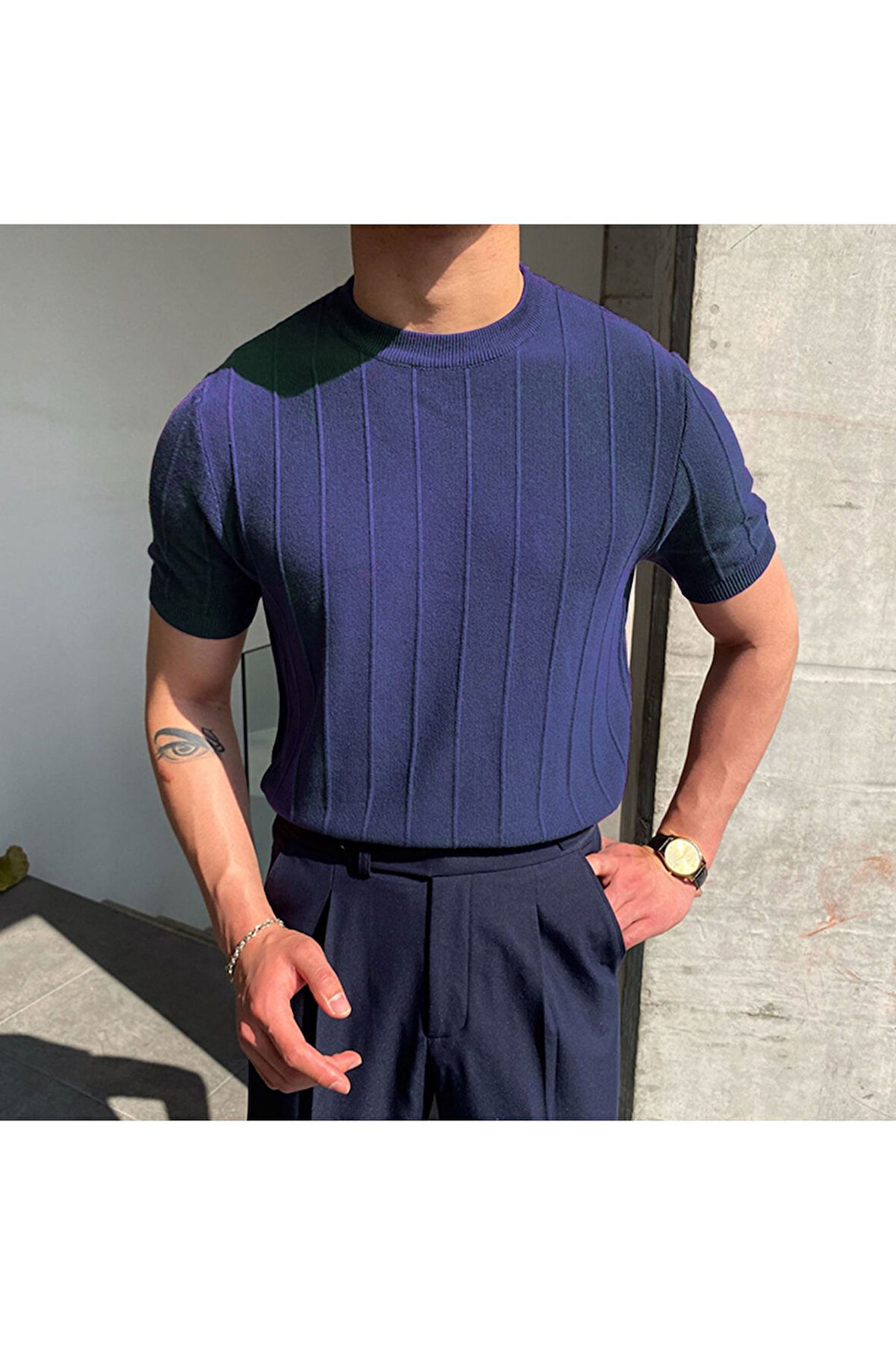 Erkek Polo Yaka Çizgili Triko T-Shirt