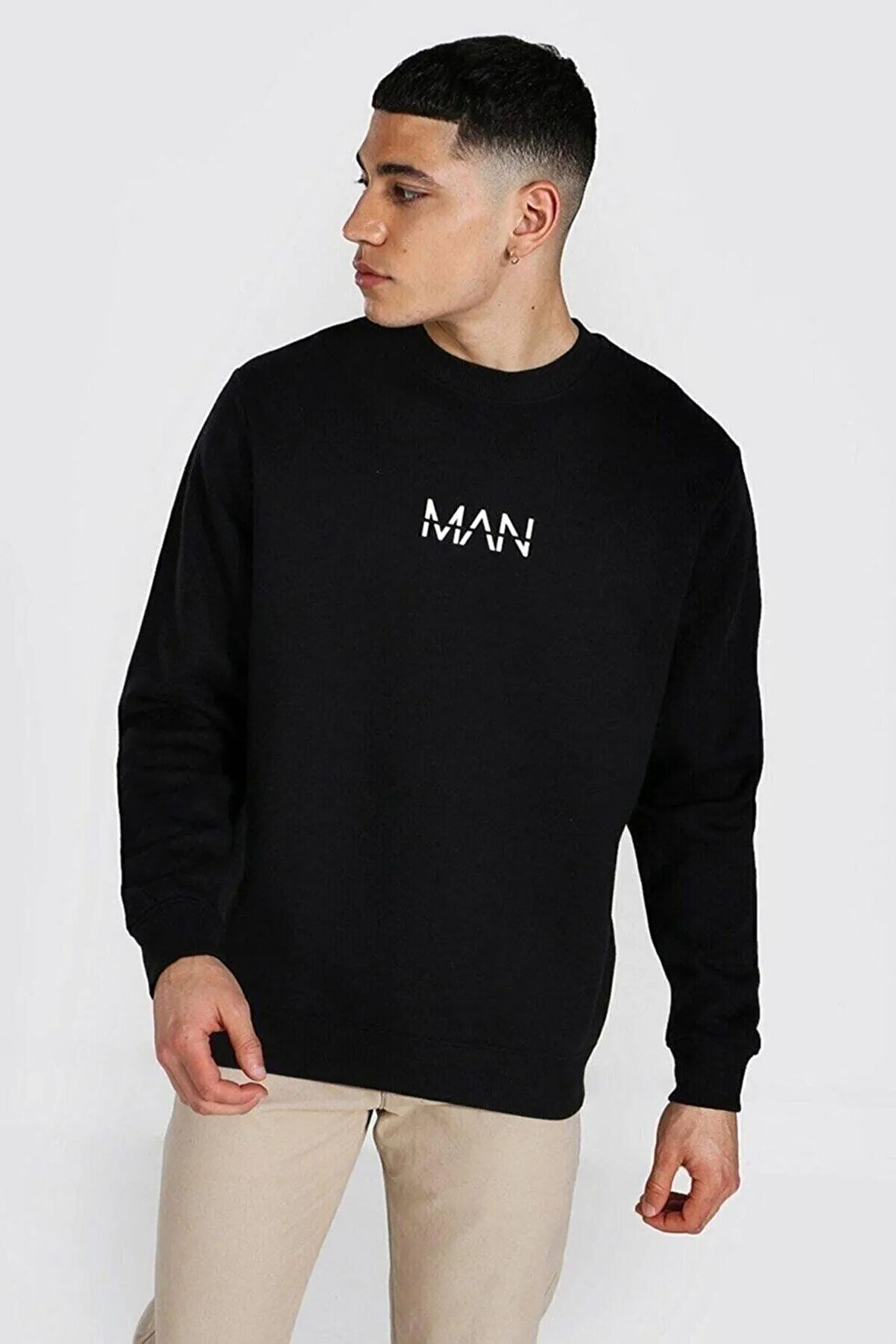 Erkek Siyah Man Baskili Oversize Sweatshirt