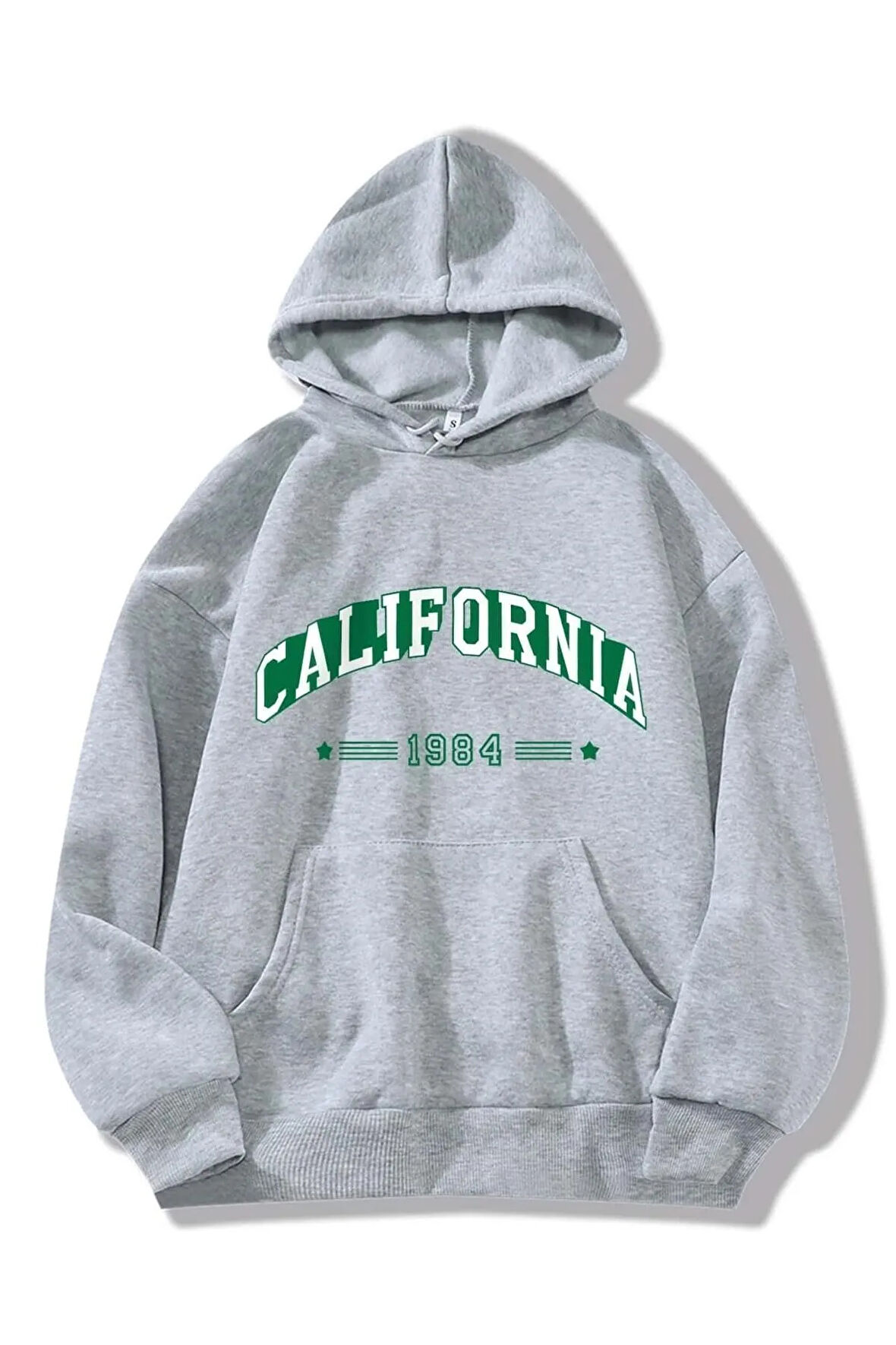 Unisex Gri California 1984 Baskılı Oversize Sweatshirt