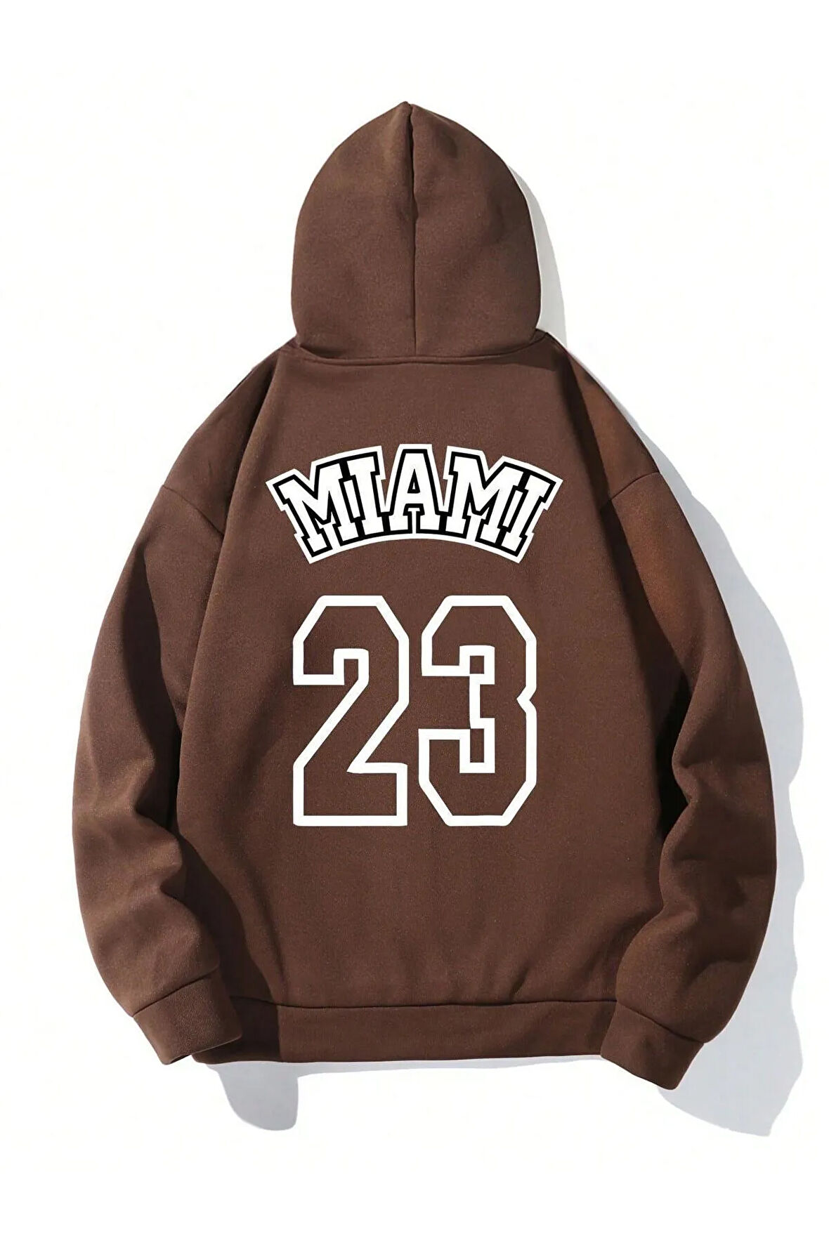 Unisex Kahverengi Miami 23 Baskılı Kapüşonlu Sweatshirt