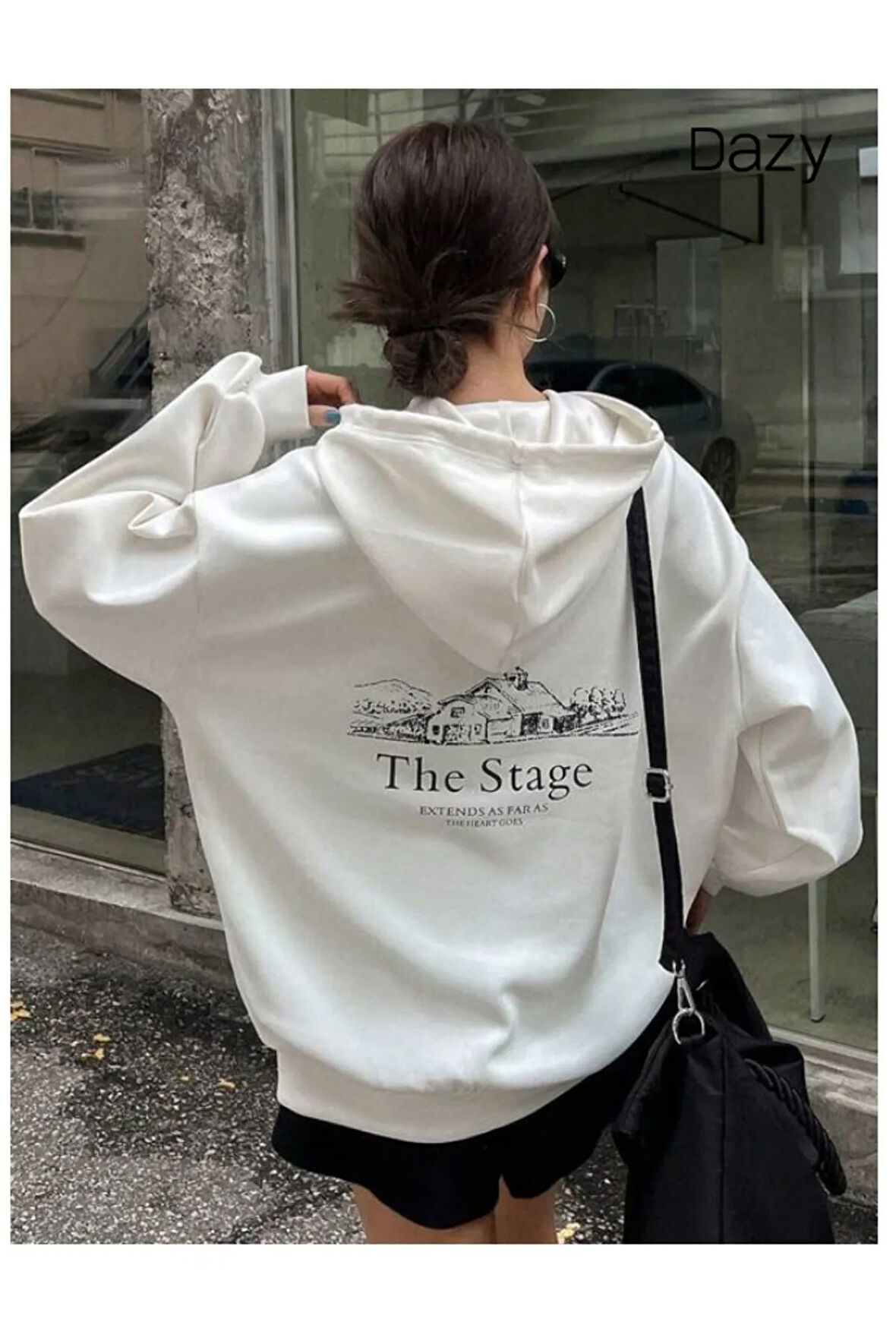 Kadın Beyaz The Stage Baskılı Kapüşonlu Sweatshirt