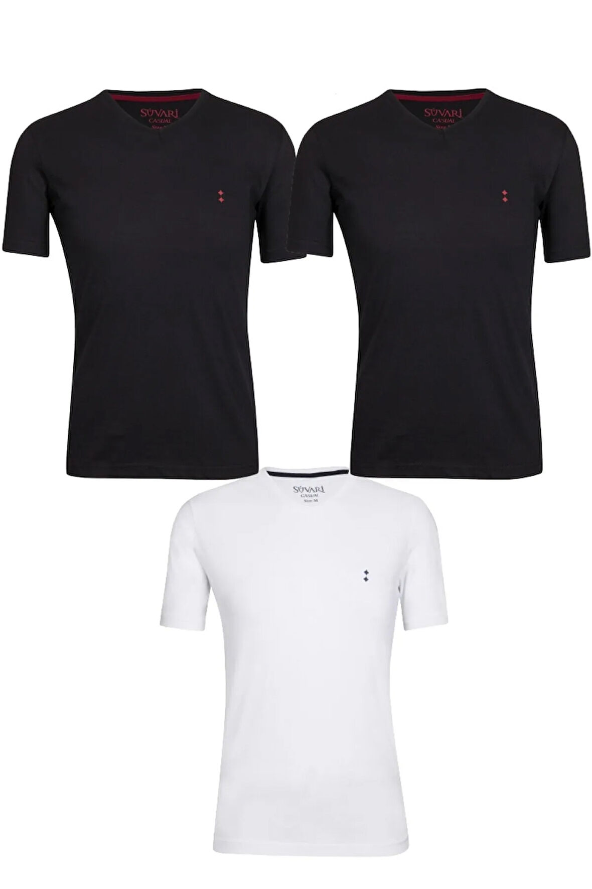 Erkek Siyah Beyaz Pamuk O Yaka  Süper Rahat T-Shirt 3'lü