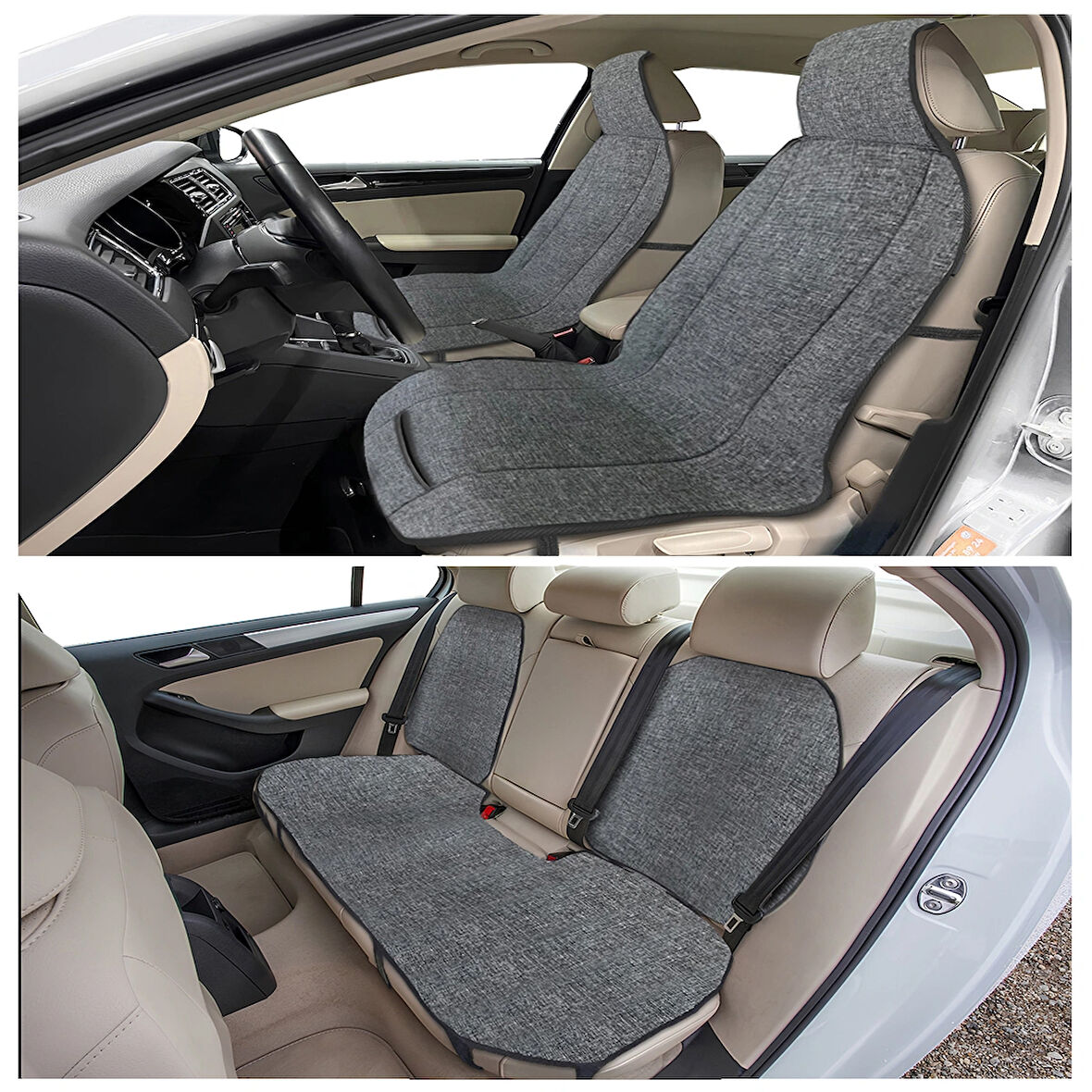 Keten Cepli Araç Ön Arka Koltuk Koruyucu Minder Kılıf | Sırt Dayanmalı 5'Li Araba Koltuk Minderi