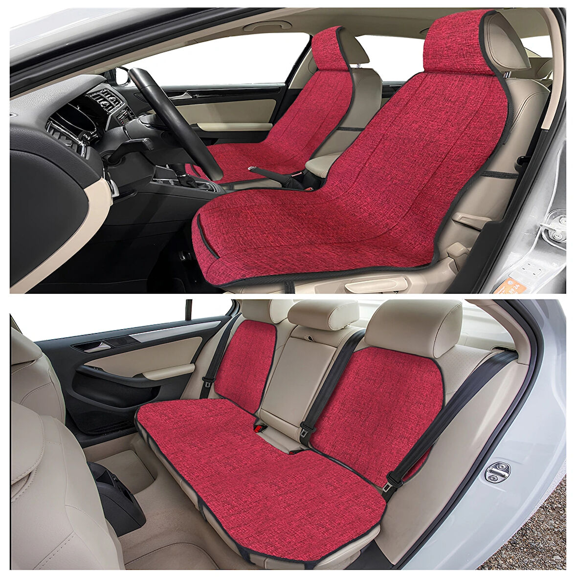 Keten Cepli Araç Ön Arka Koltuk Koruyucu Minder Kılıf | Sırt Dayanmalı 5'Li Araba Koltuk Minderi