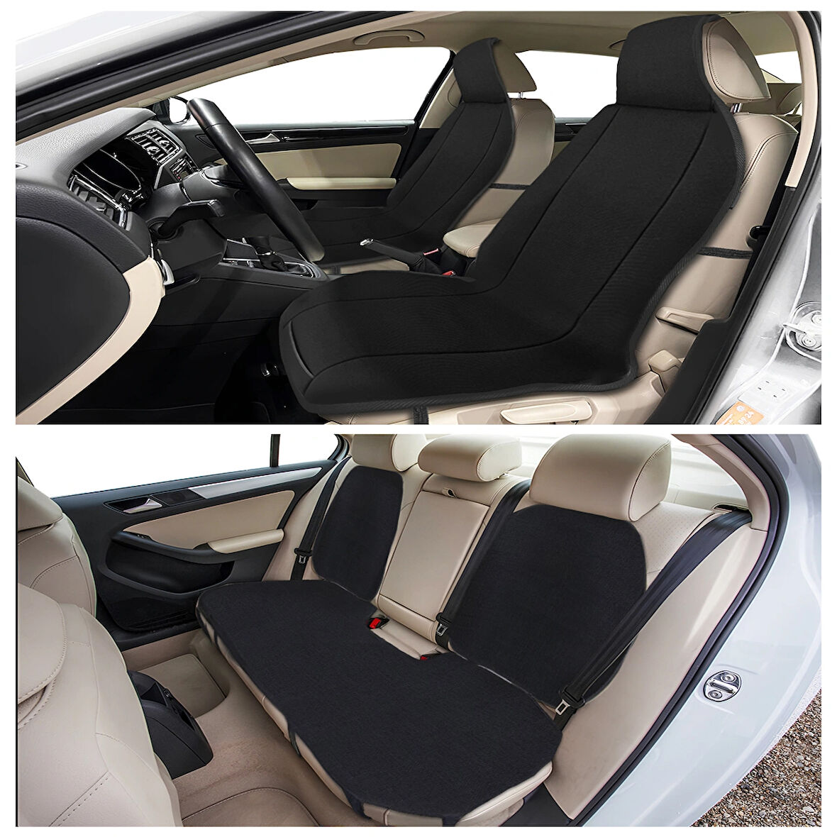 Keten Cepli Araç Ön Arka Koltuk Koruyucu Minder Kılıf | Sırt Dayanmalı 5'Li Araba Koltuk Minderi