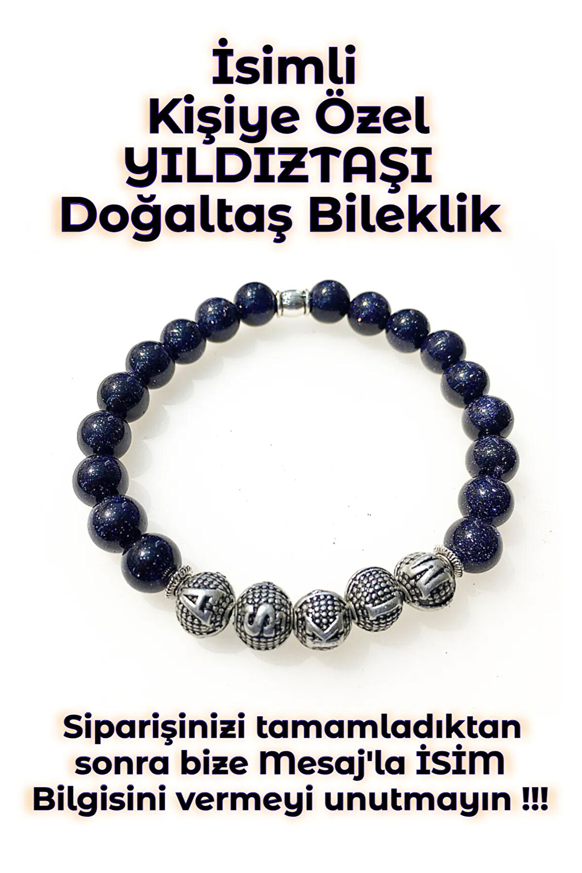 - İsimli - Kişiye Özel - Yıldıztaşı Doğaltaş Unisex Bileklik