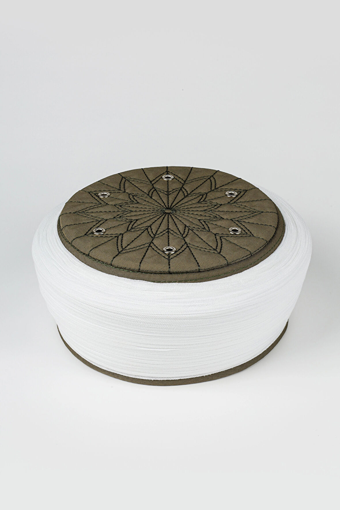 Talebe Sarığı - Beyaz Kumaş - Yeşil Takke - Düz Sarım - Kuş Gözü - 7 metre