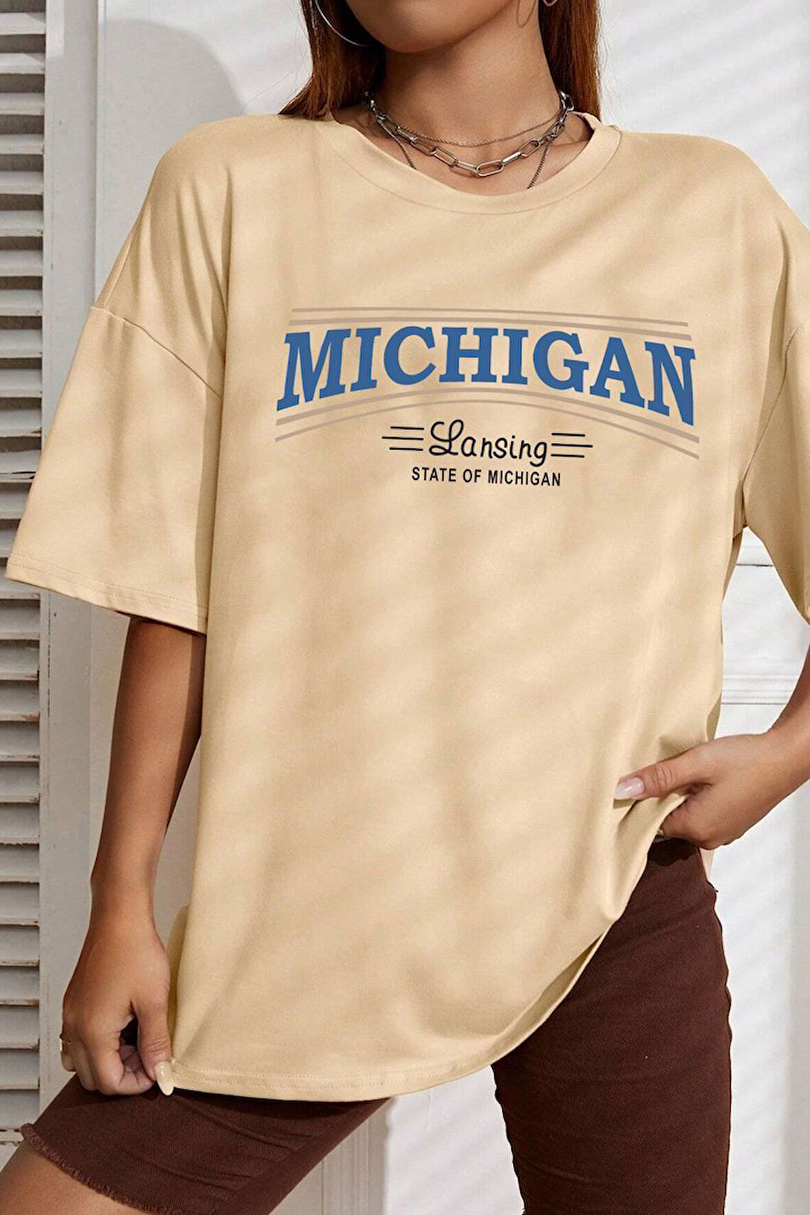 Uyguntarz Unisex State Of Michigan Baskılı T-shirt