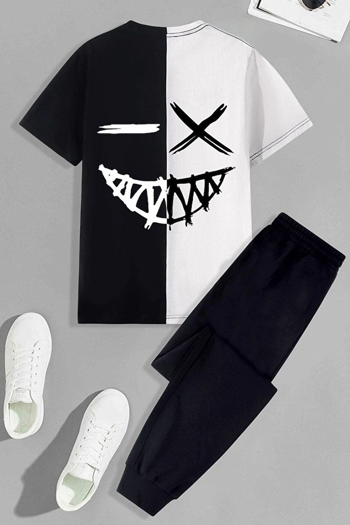 Uyguntarz Çocuk Cartoon Face Baskılı Alt - Üst Eşofman Takımı