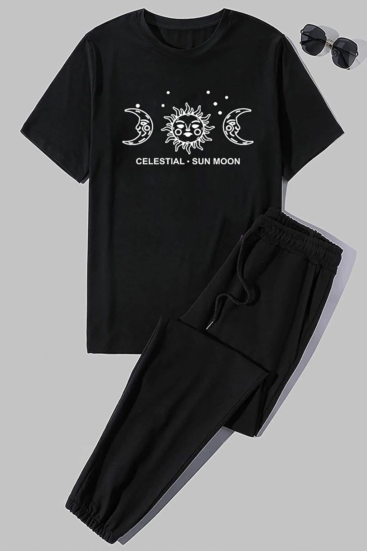 Uyguntarz Unisex Sun Moon Baskılı 2'li Eşofman Takımı