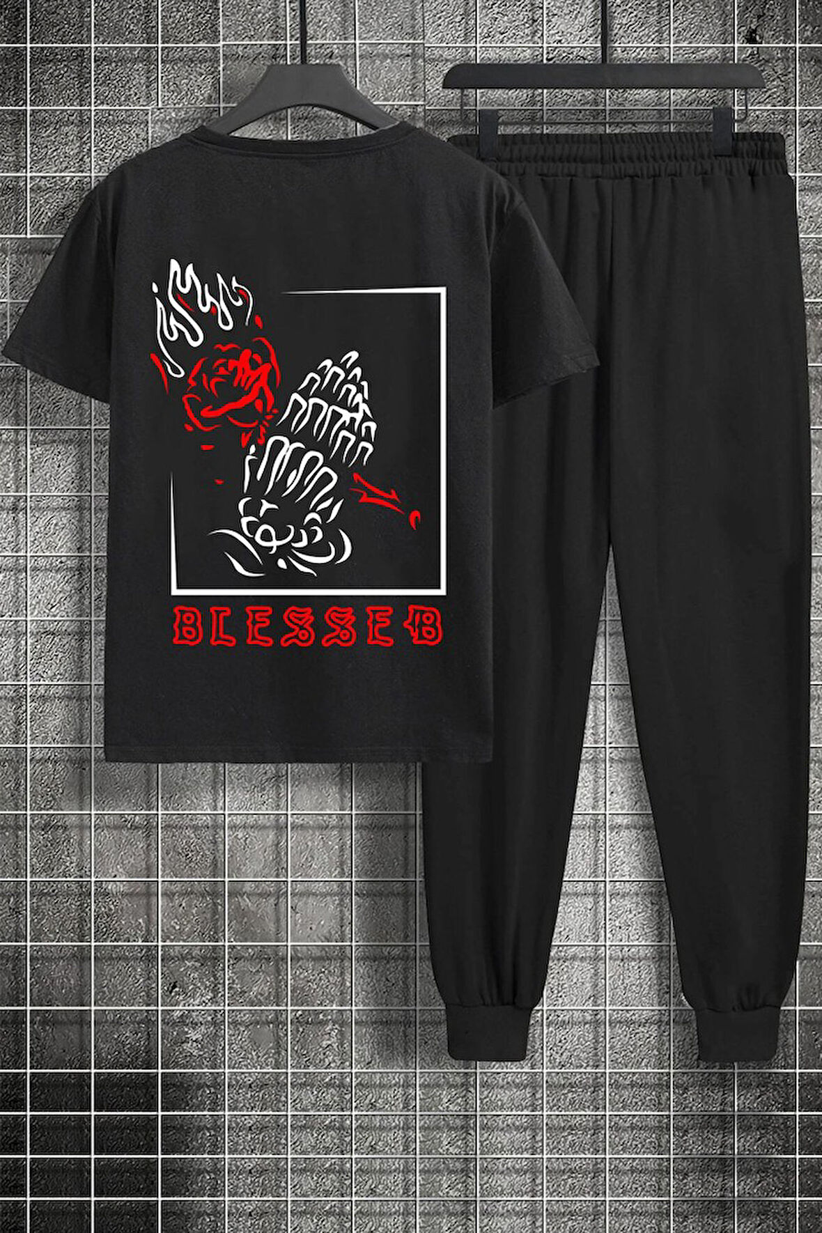 Uyguntarz Unisex Blesseb Baskılı 2'li Eşofman Takımı