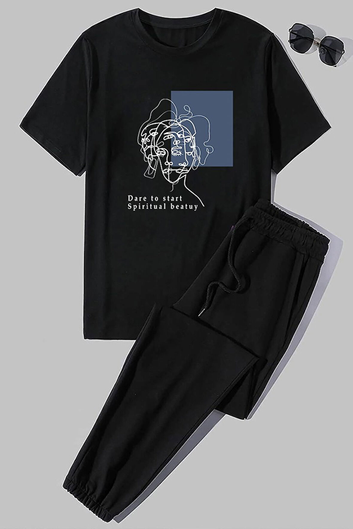 Uyguntarz Unisex Minimal line drawing Baskılı 2'li Eşofman Takımı