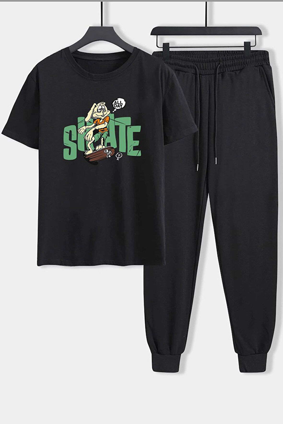 Uyguntarz Unisex All Day Rabbit Baskılı 2'li Eşofman Takımı