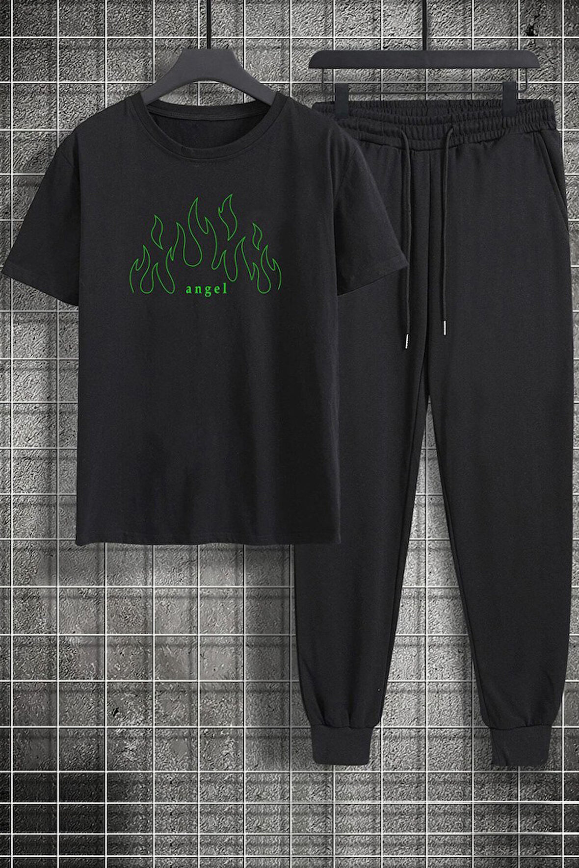 Uyguntarz Unisex Green Angel Baskılı 2'li Eşofman Takımı