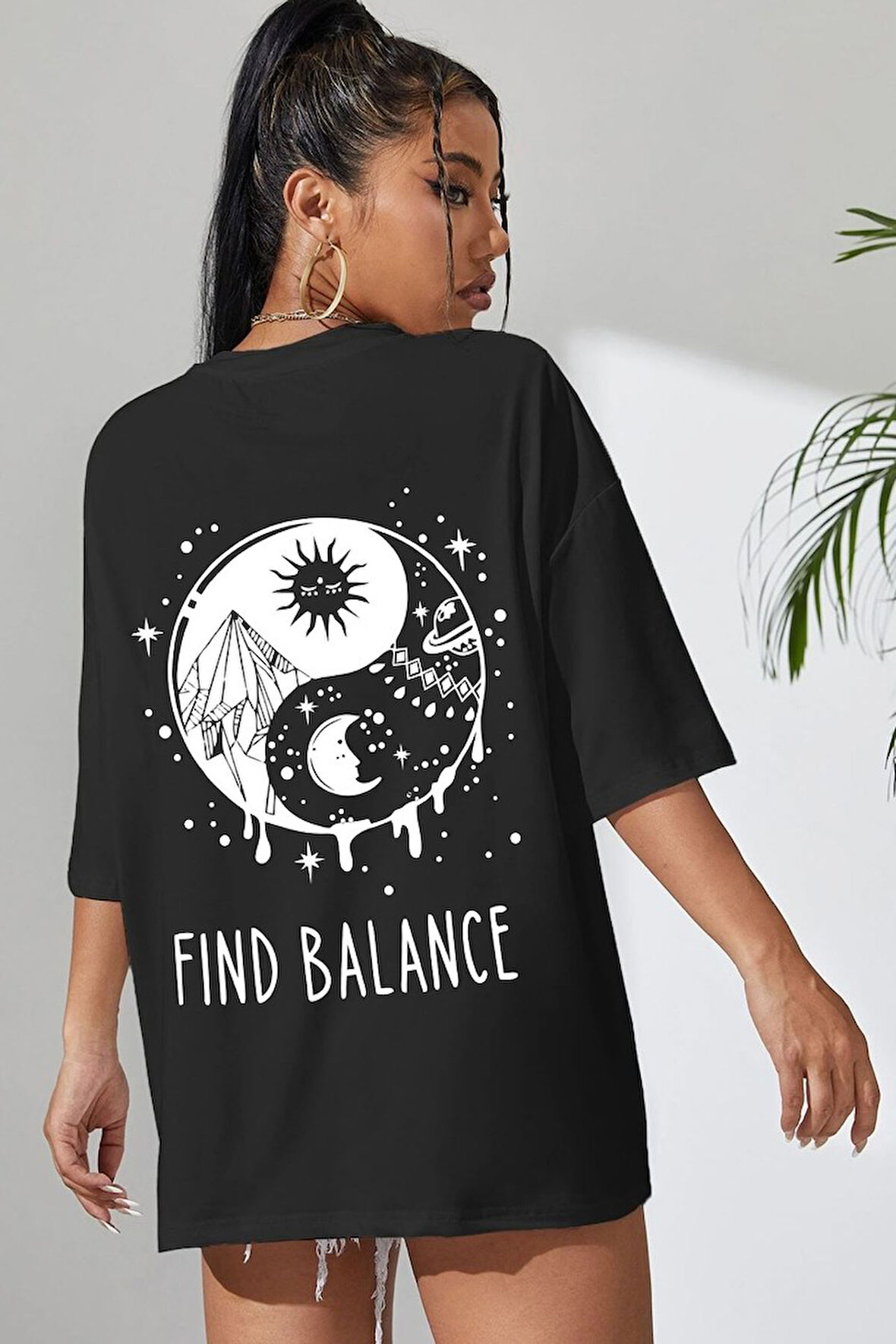 Unisex Yin & Yang Baskılı T-shirt