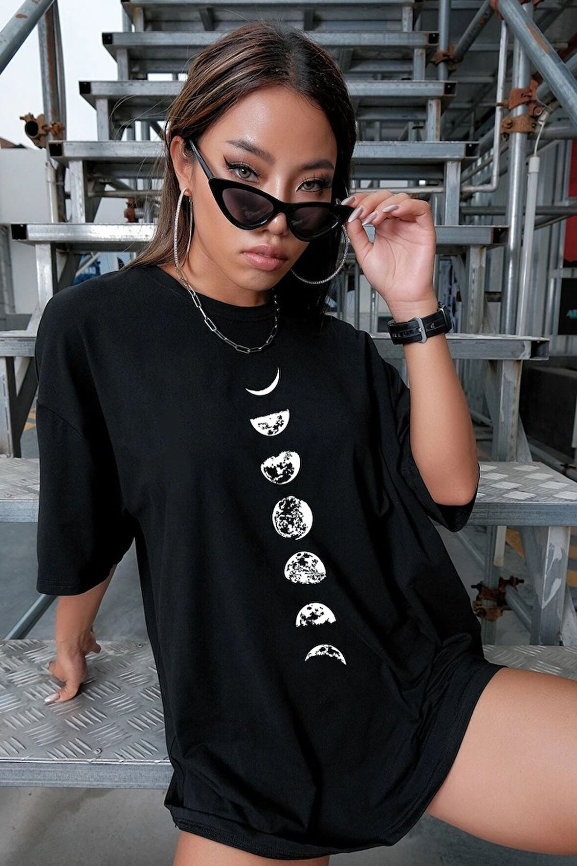Uyguntarz Unisex Moon Phases Baskılı T-shirt