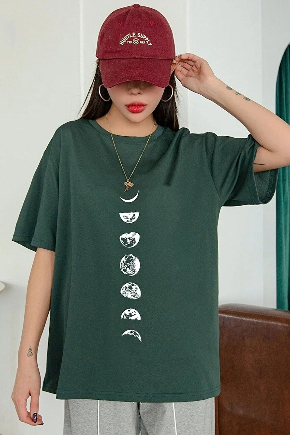 Uyguntarz Unisex Moon Phases Baskılı T-shirt