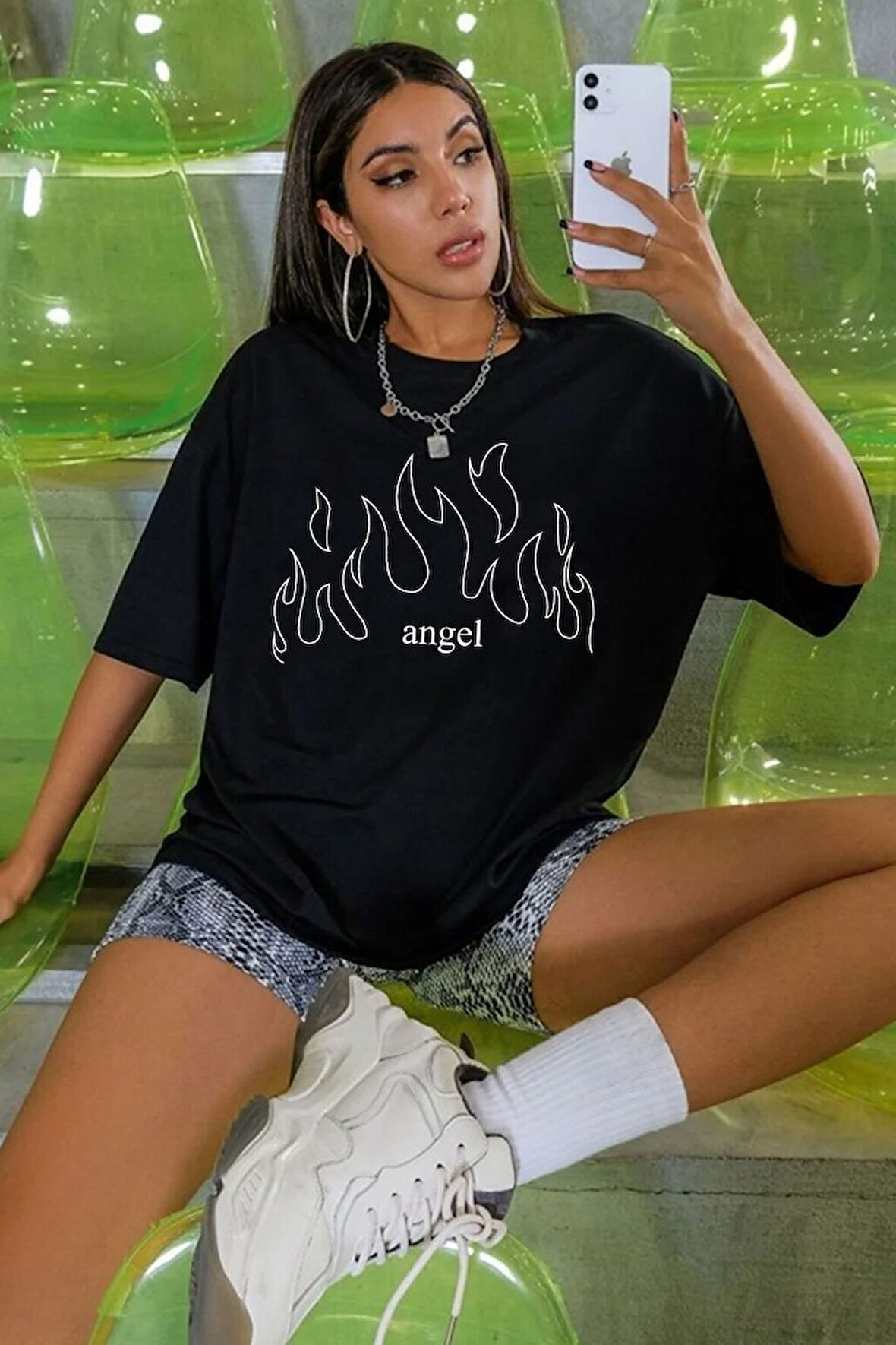 Unisex White Angel Baskılı T-shirt