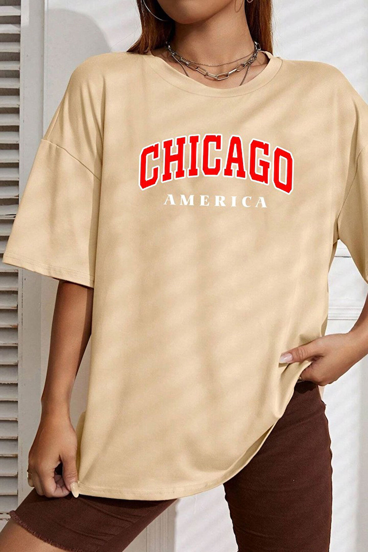 Uyguntarz Unisex Chiago Baskılı T-shirt