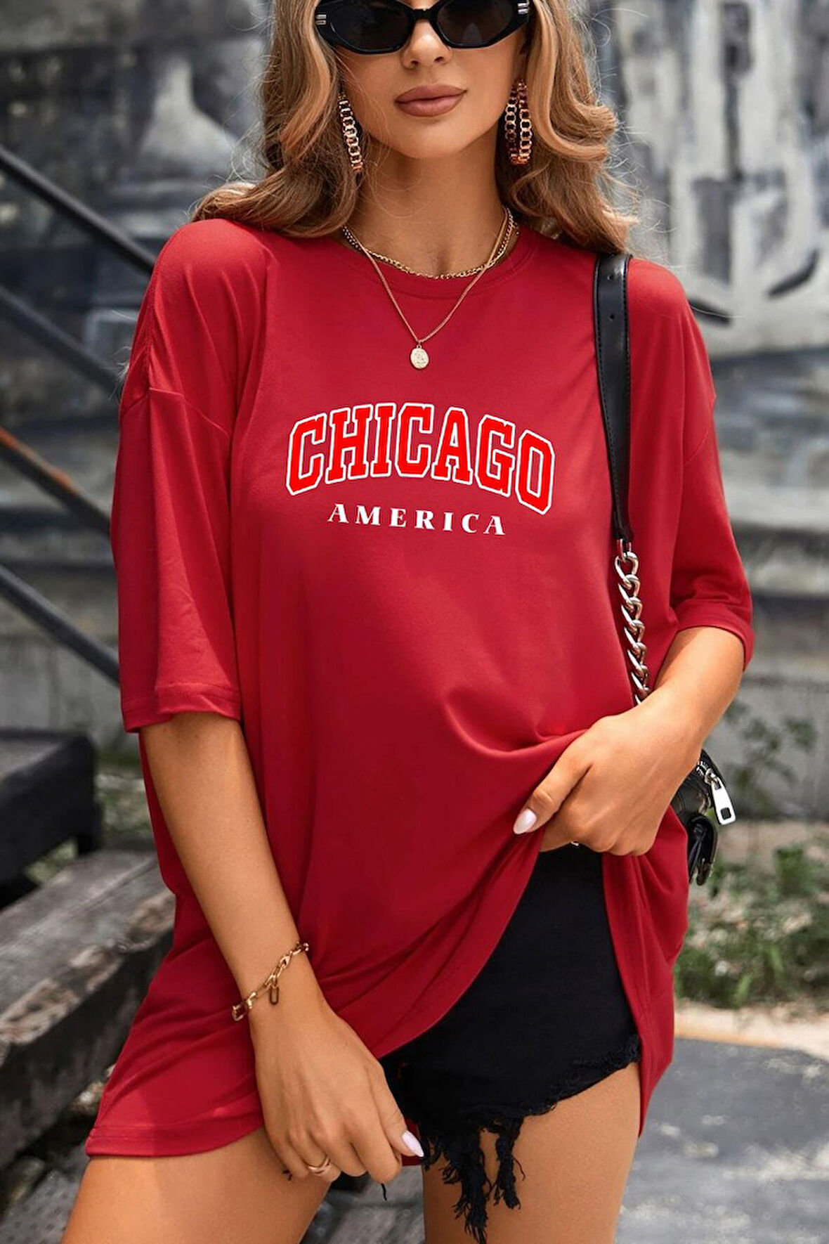 Uyguntarz Unisex Chiago Baskılı T-shirt