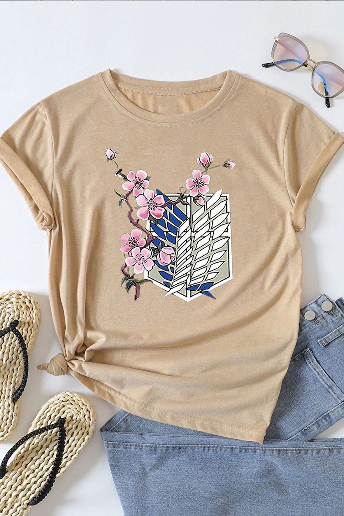 Unisex Flowers Baskılı T-shirt