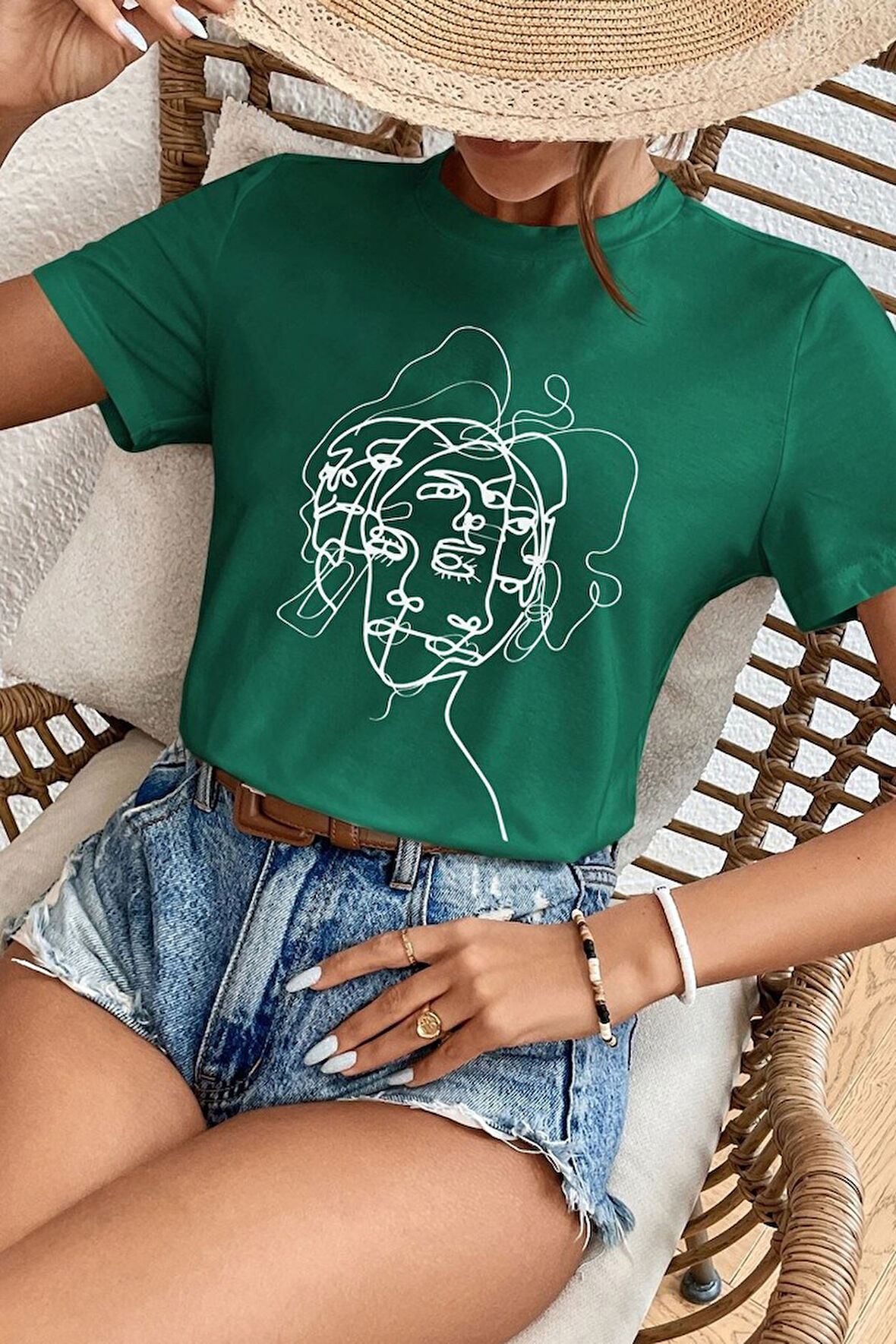 Uyguntarz Unisex Woman one line Baskılı T-shirt