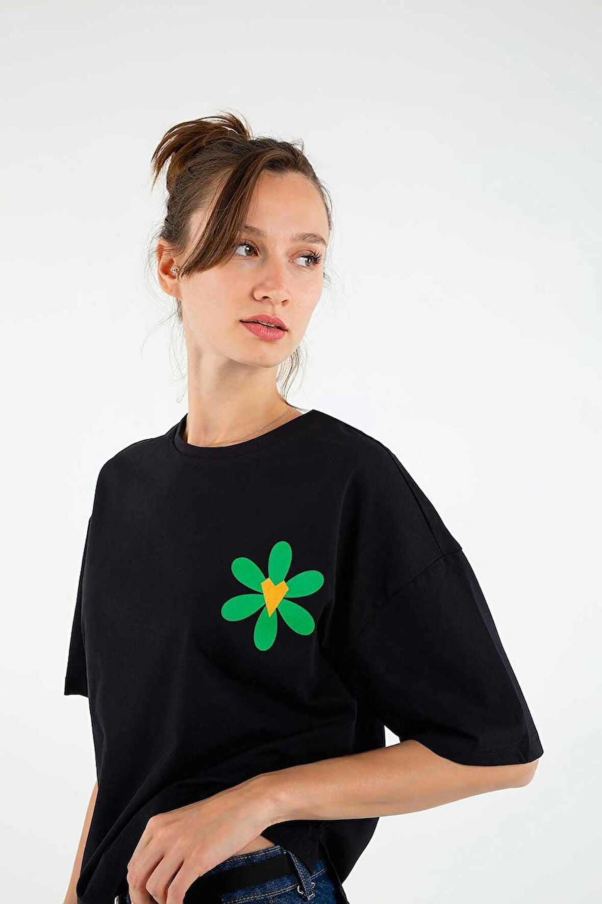 Kalbim Çiçek Oversize Tişört