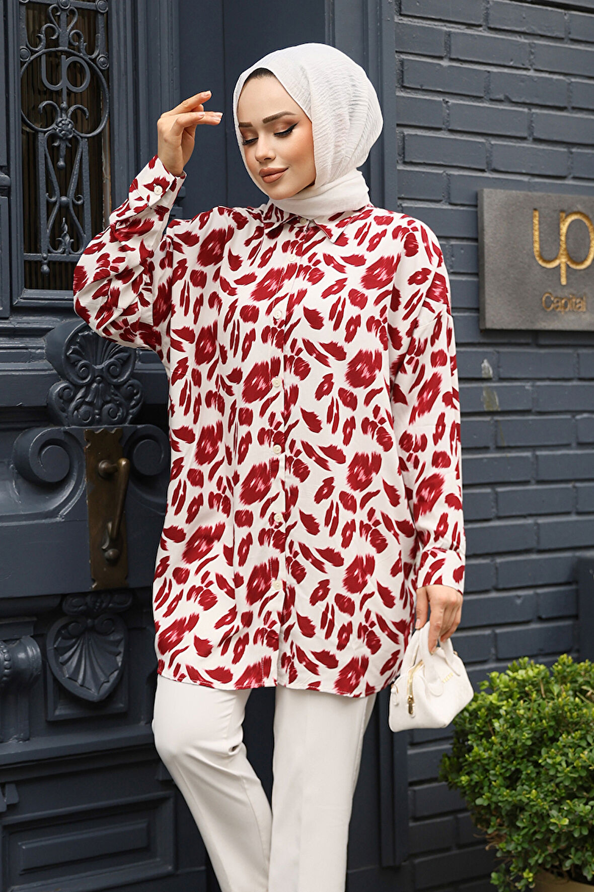 Desenli Bordo Tesettür Tunik 20416BR
