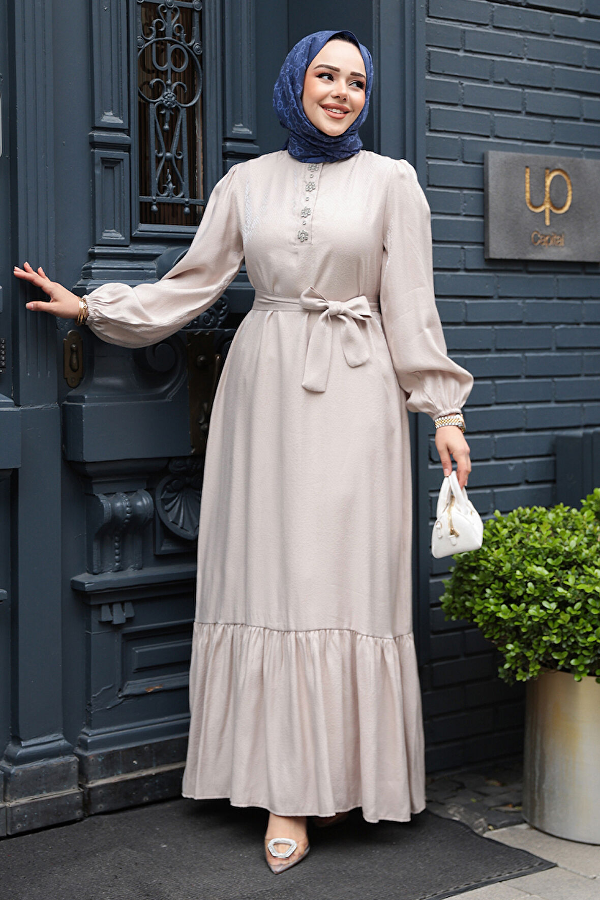 Taş Detaylı Taş Tesettür Jakar Elbise 23891TAS