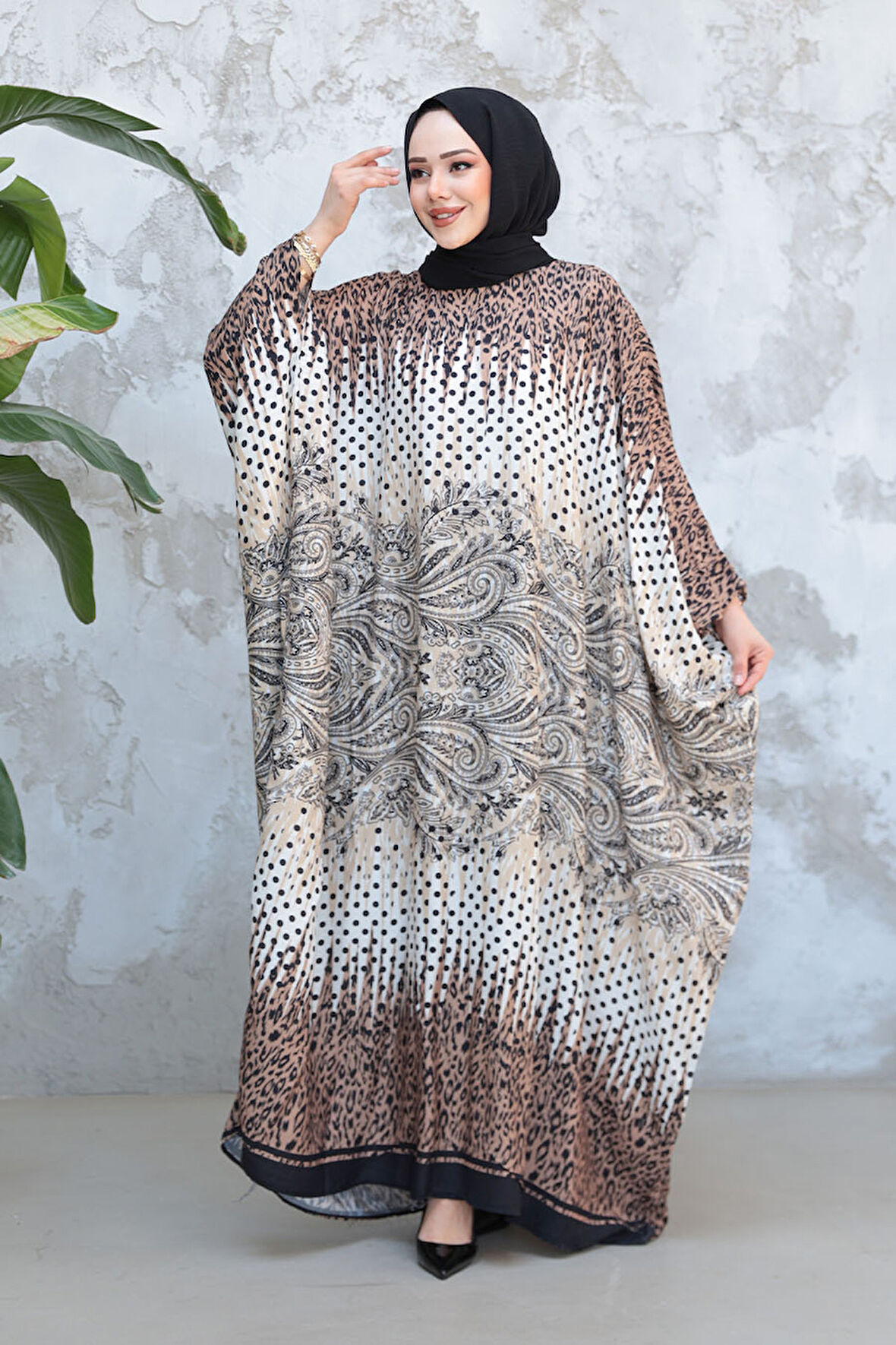 Desenli Panço Tesettür Elbise 40277DSN