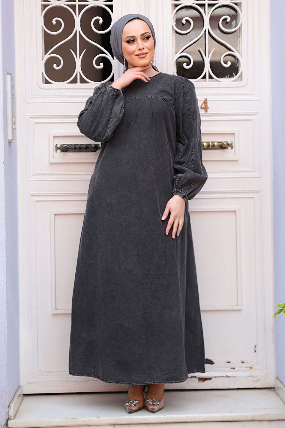 Antrasit Tesettür Kot Elbise 19148ANT