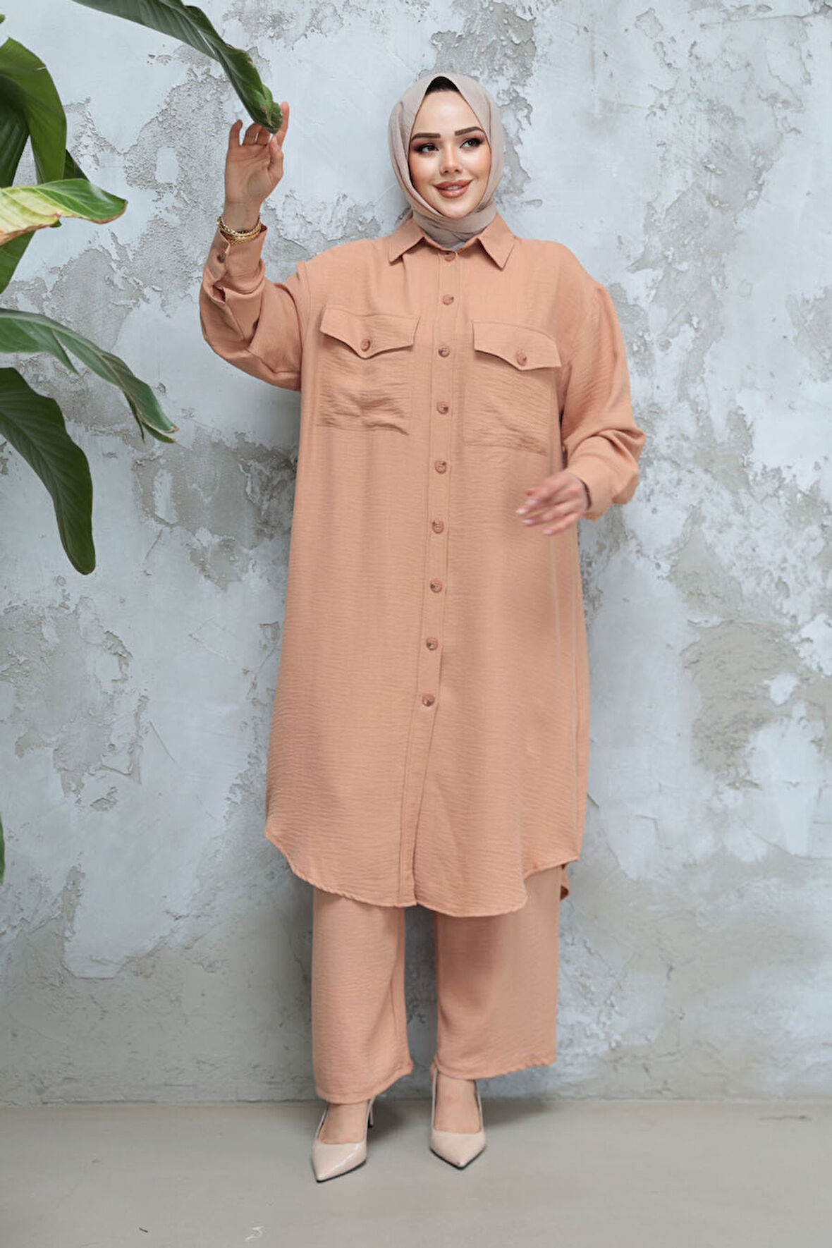 Düğmeli Bisküvi Tesettür İkili Takım 44661BS